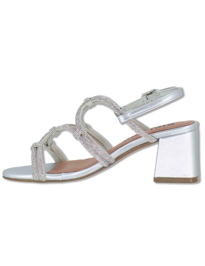 Sandali donna in pelle argento con strass e tacco medio Quail 958Z00HG 01-PLATA Bibi Lou 