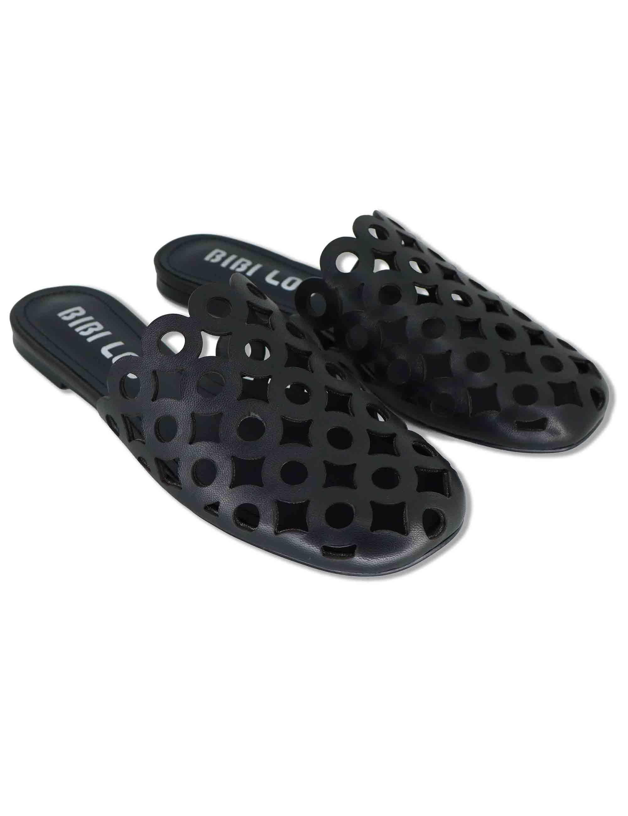 Sabot donna in pelle nera forata tacco basso Oribu 629Z10VK 03-NEGRO Bibi Lou 