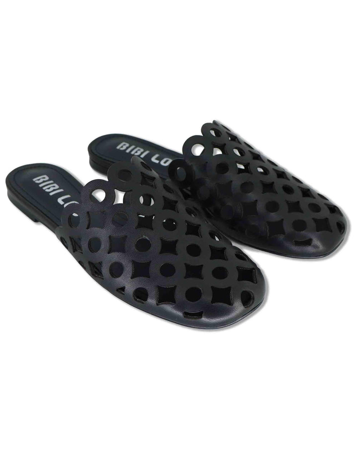 Sabot donna in pelle nera forata tacco basso Oribu 629Z10VK 03-NEGRO Bibi Lou 