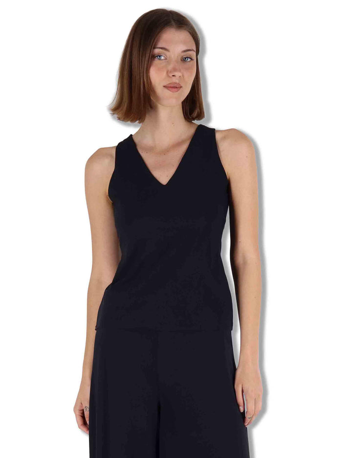 Top donna Soft Jersey in nero con scollo a V e giromaniche JP556470210 20000 Maliparmi 