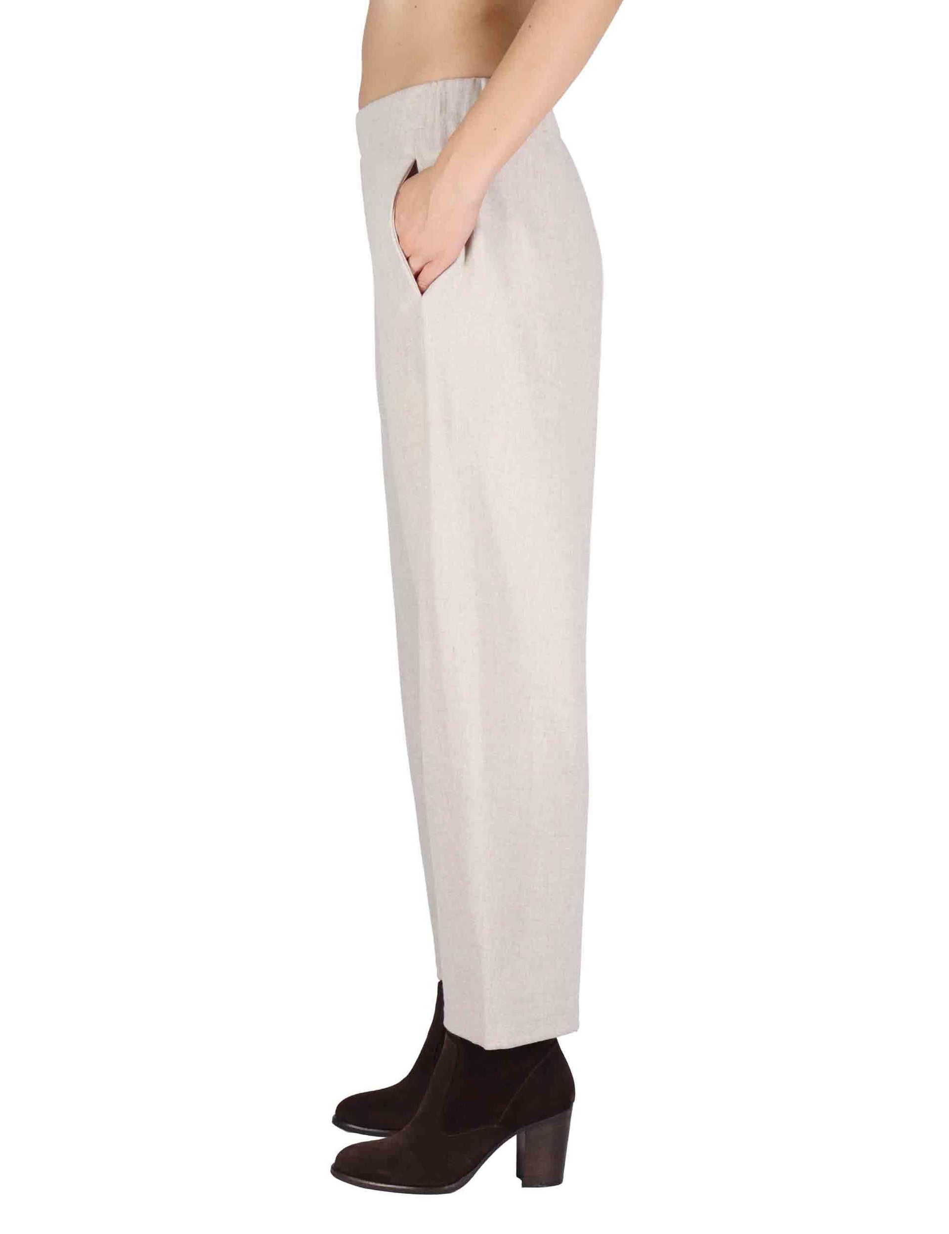 Pantaloni donna in lana grigio con elastico in vita 3W25-PRUX-F FLANE FOG TreBarraBi 