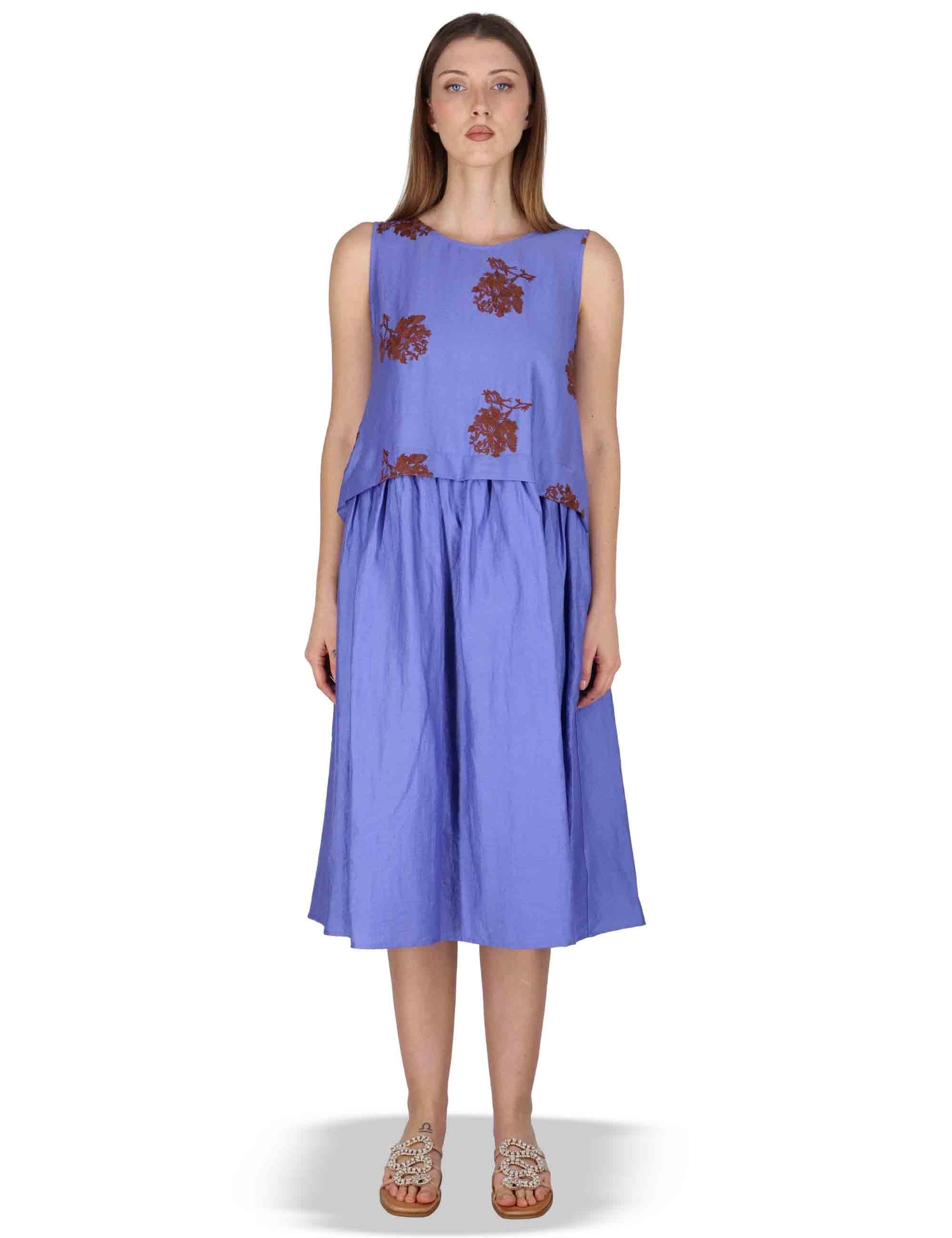 Abito donna Airy Midi Flow in lino blu con stampa floreale JABAB0001-F1522-1232 6090 Justmine 