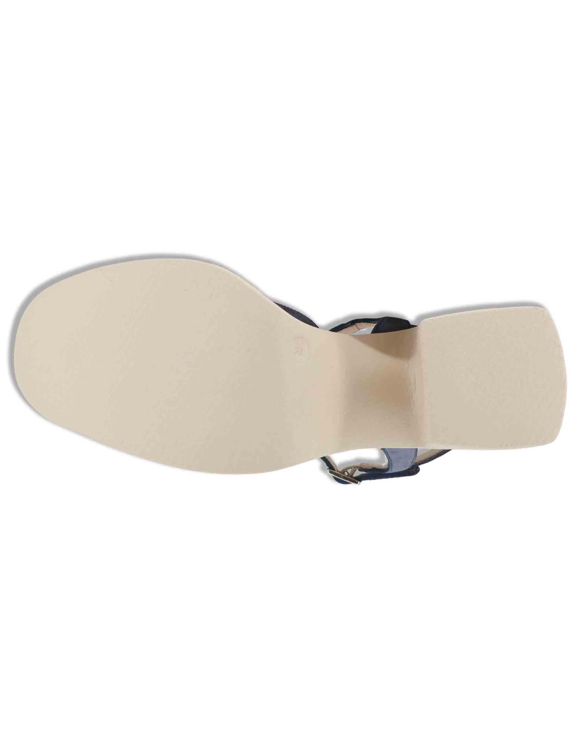 Sandali donna in pelle blu con cinturino alla caviglia e zeppa alta in gomma H-4991 002 Wonders 