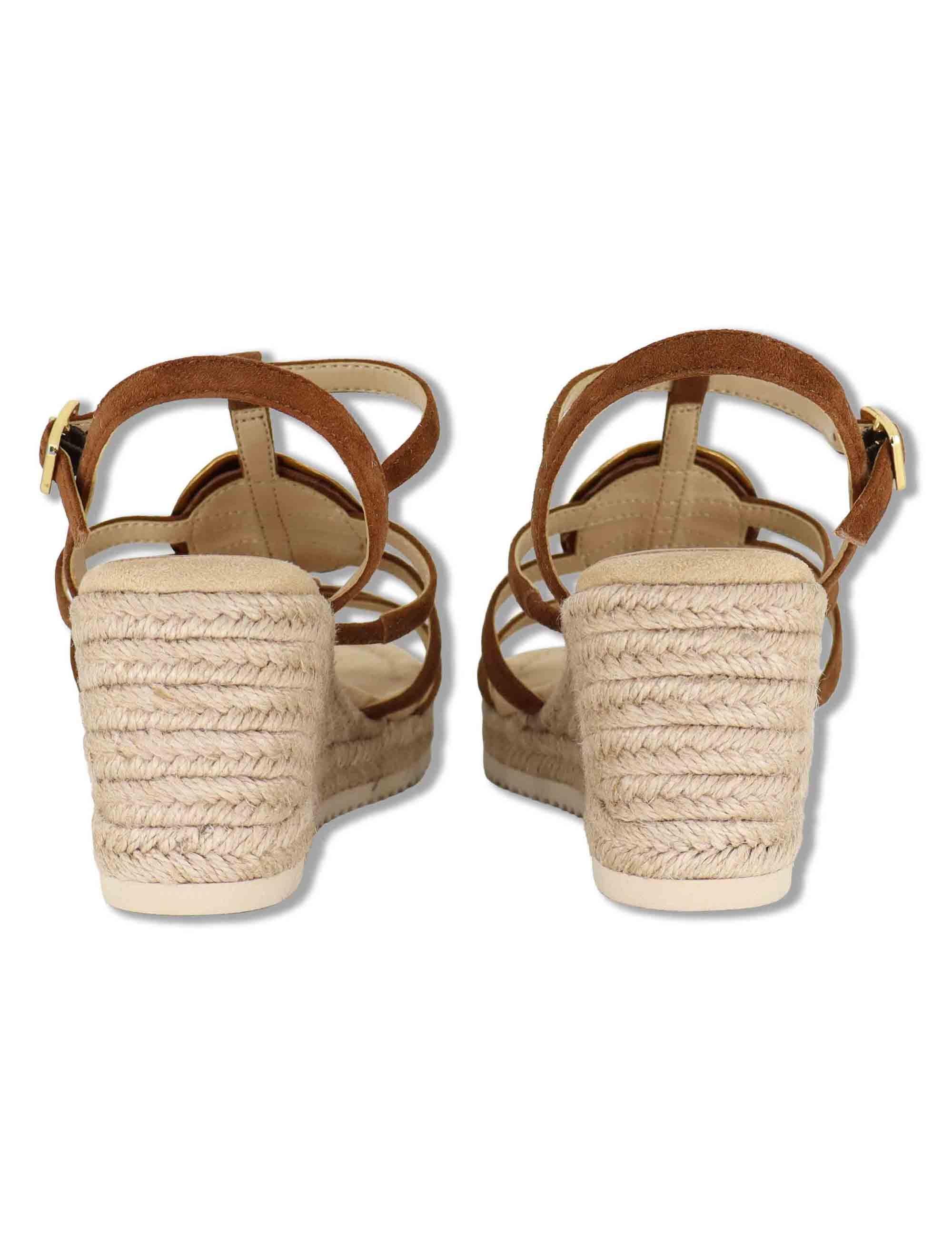 Sandali espadrillas donna in camoscio marrone con zeppa alta e cinturini regolabili CALDER KS BOMBON Unisa 