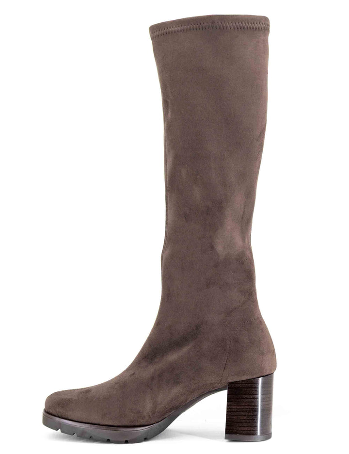 Stivali donna in tessuto elasticizzato marrone con tacco e plateau 78173-AE 44 Miss Elastic 