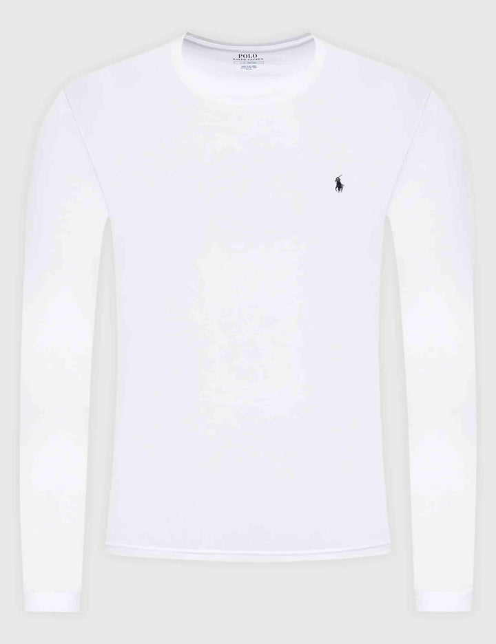 T-shirt uomo Crew in cotone bianco con logo ricamato e maniche lunghe 714844759004 WHITE Polo Ralph Lauren 