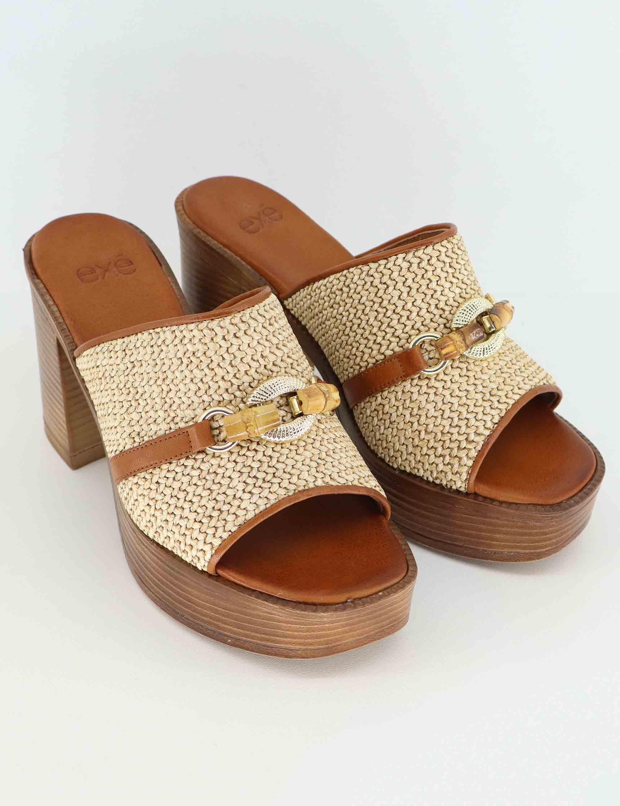 Sandali donna in pelle cuoio e rafia con tacco alto U41005515284 551 Tsakiris Mallas 