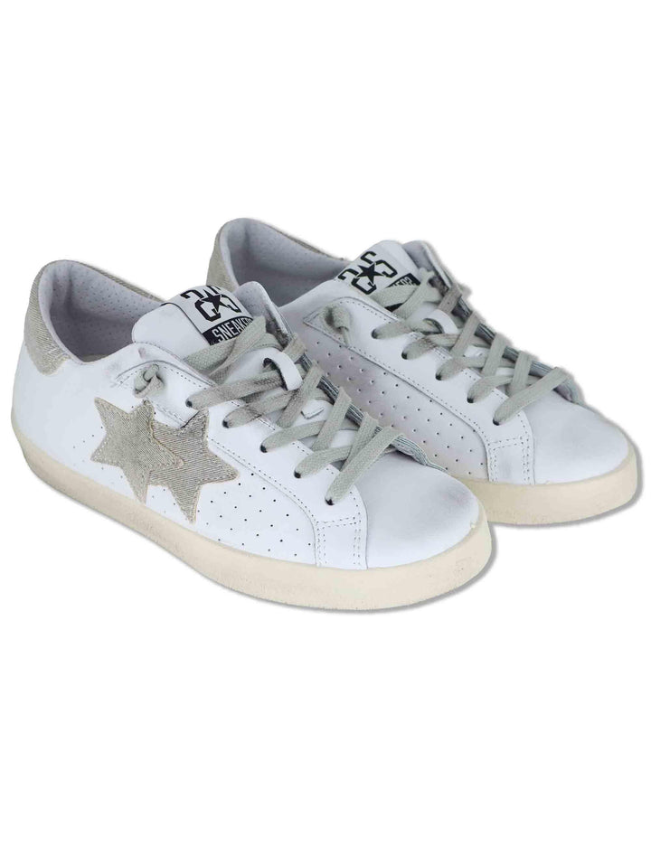 Sneakers donna Prime in pelle bianca e beige con stelle 2SD5090 147 2Star 