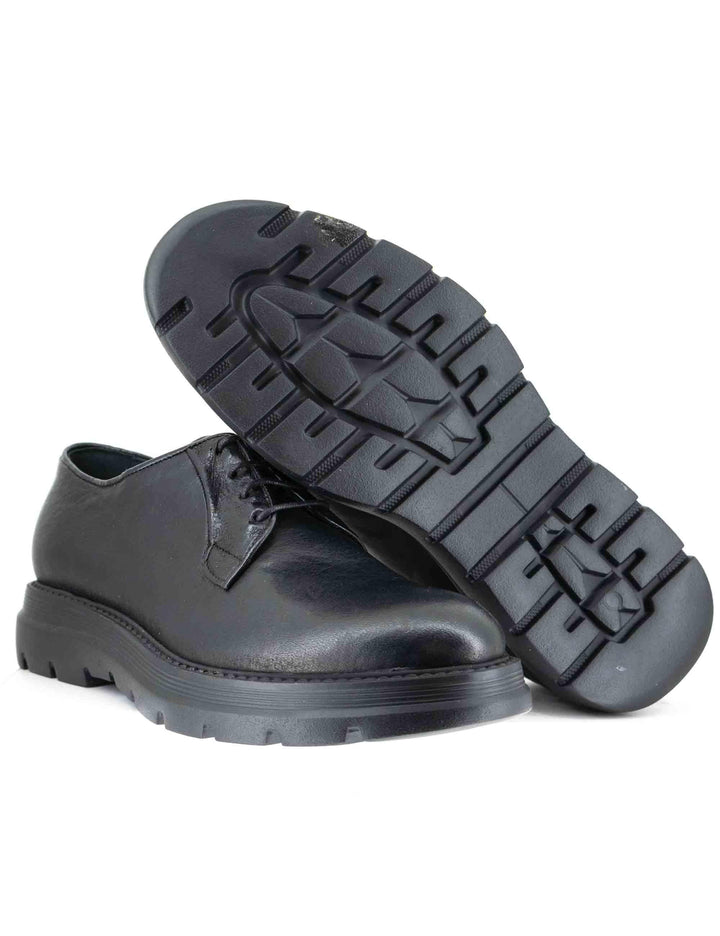 Stringate uomo in pelle nera con suola alta in gomma e punta tonda SP1145G 001 Spatarella 