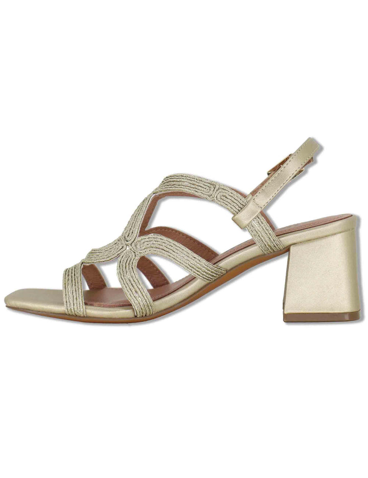 Sandali slingback donna in pelle e tessuto oro con tacco alto Meli 876Z94HG 04-ORO Bibi Lou 