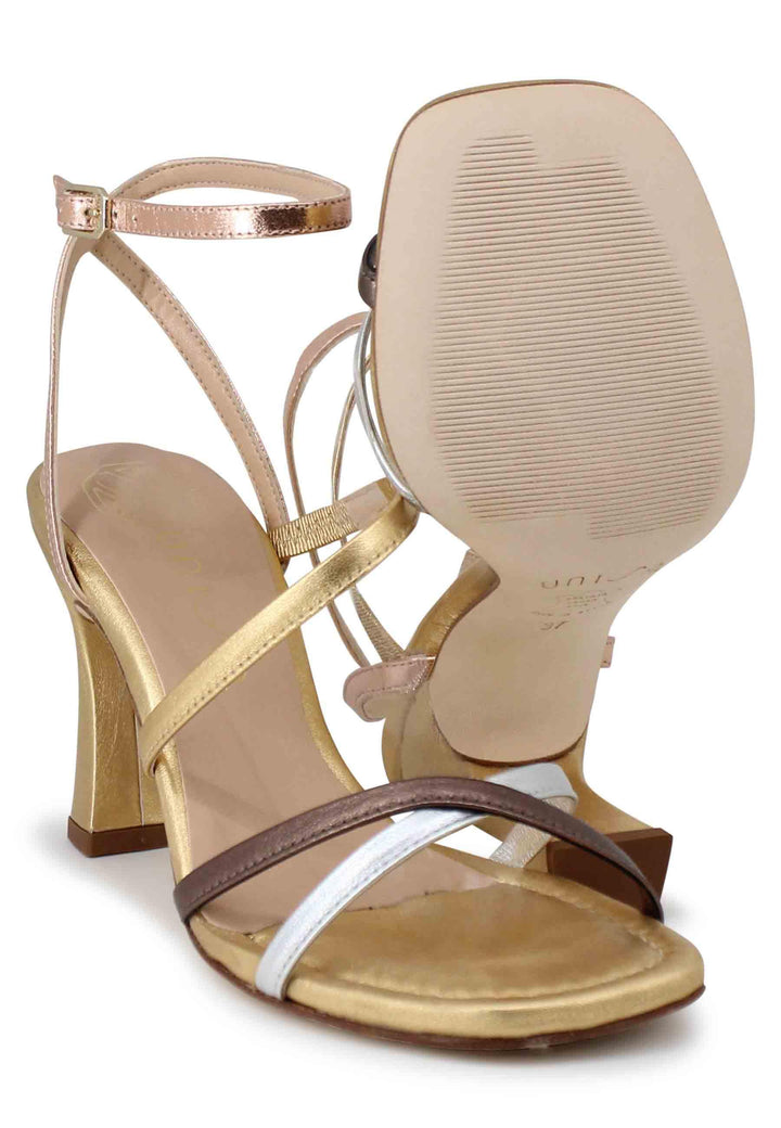 Sandali donna in pelle laminata oro con tacco alto SISSI LMT GOLDEN MUL Unisa 