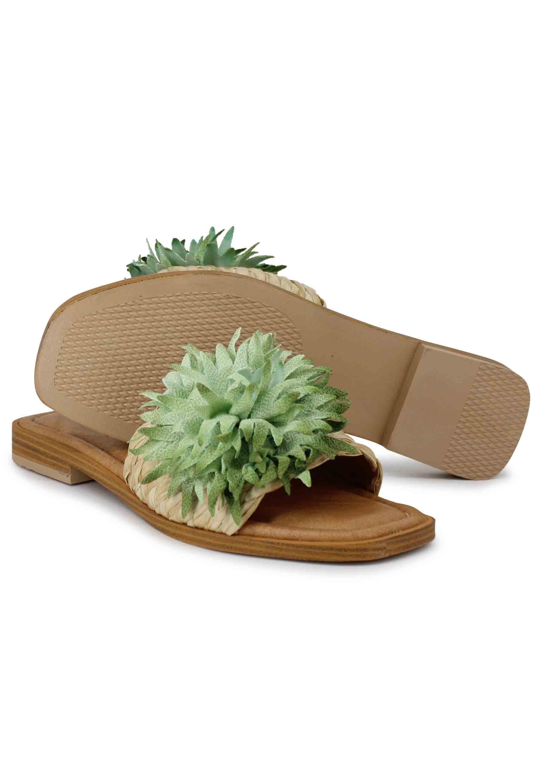 Sandali flat donna in tessuto naturale con fiore verde SR3739 005 Sandro Rosi 
