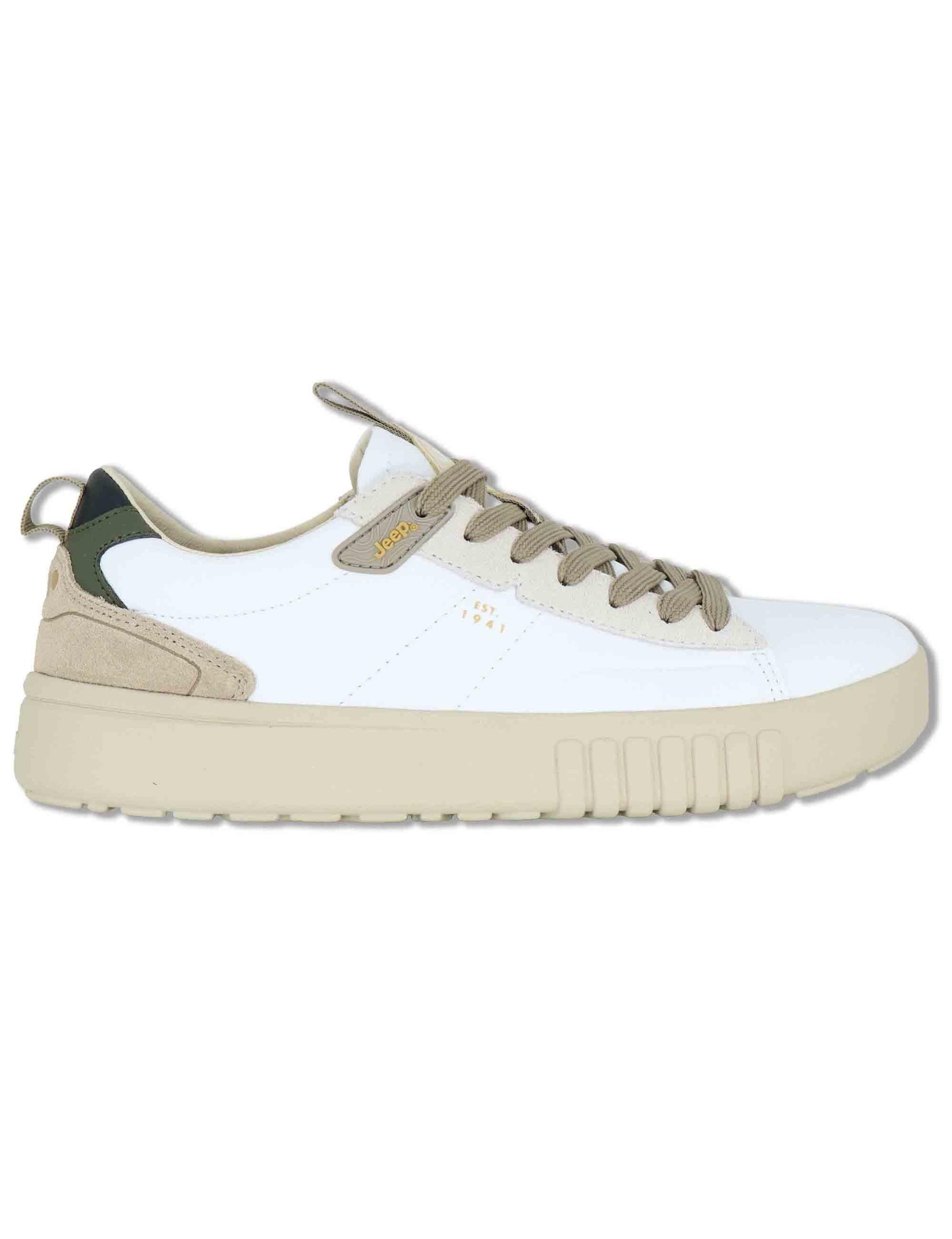 Sneakers uomo Rock White in pelle bianca con suola leggera JM52091A 051 Jeep 