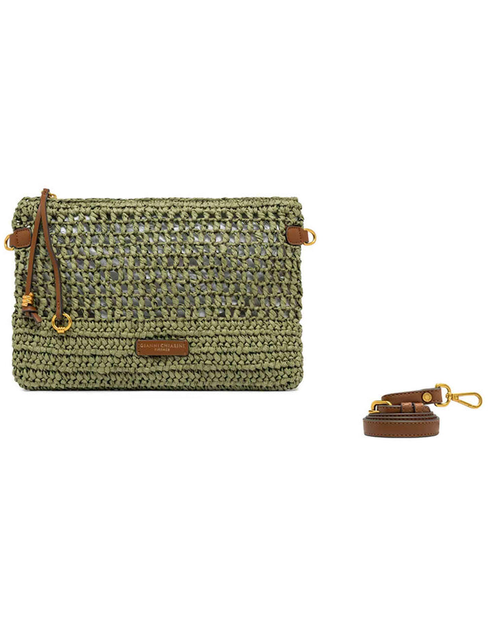 Borse donna Nefeli in rafia verde con tracolla in pelle in tono removibile BS11950 COMM STR-CRCH 11730 Gianni Chiarini 