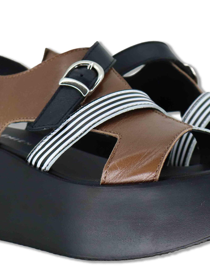 Sandali donna in pelle cuoio con incroci e zeppa in gomma leggera ZE14 4 Le Bohemien 