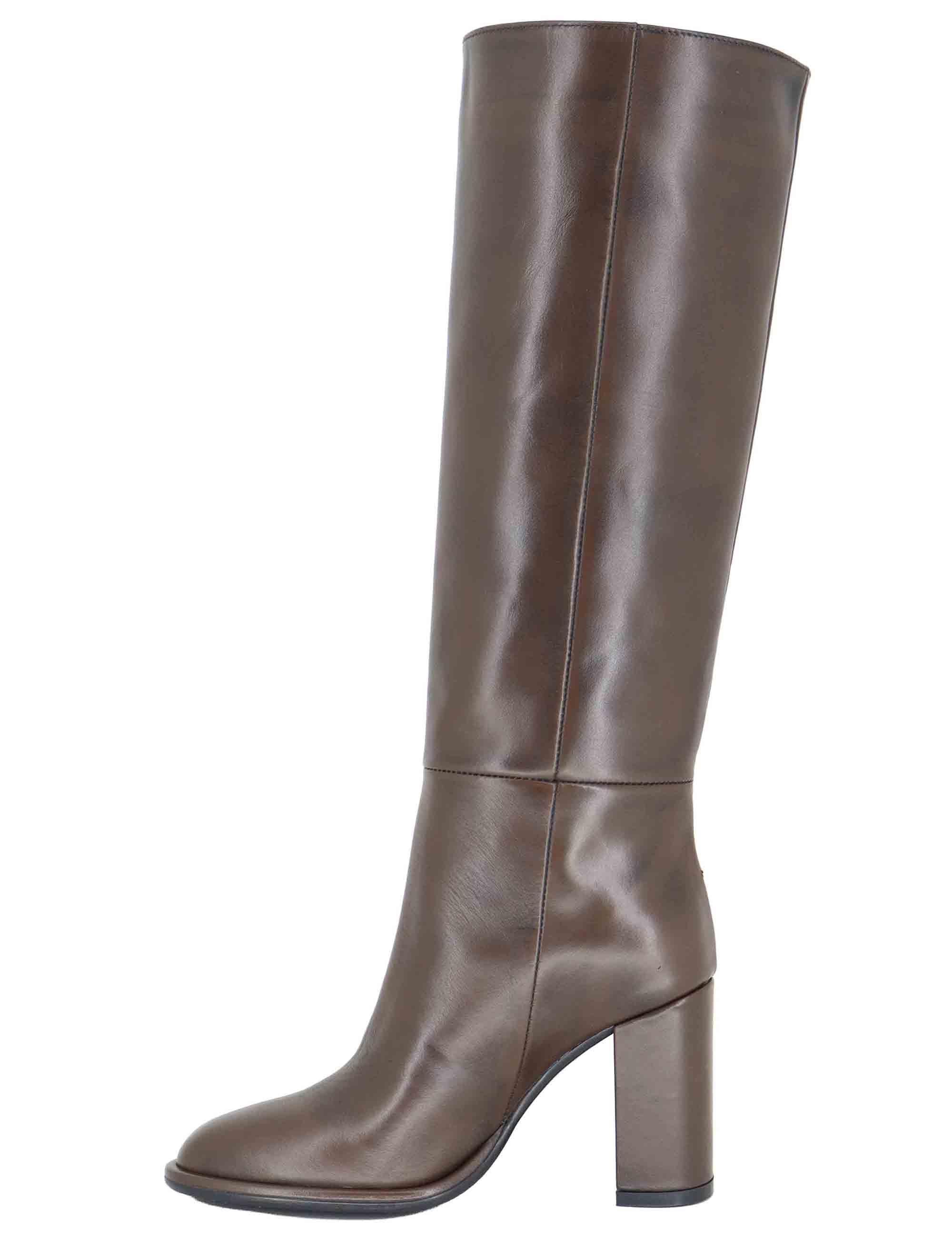 Stivali donna a tubo in pelle marrone tacco alto R2461 75 Bianca Di 