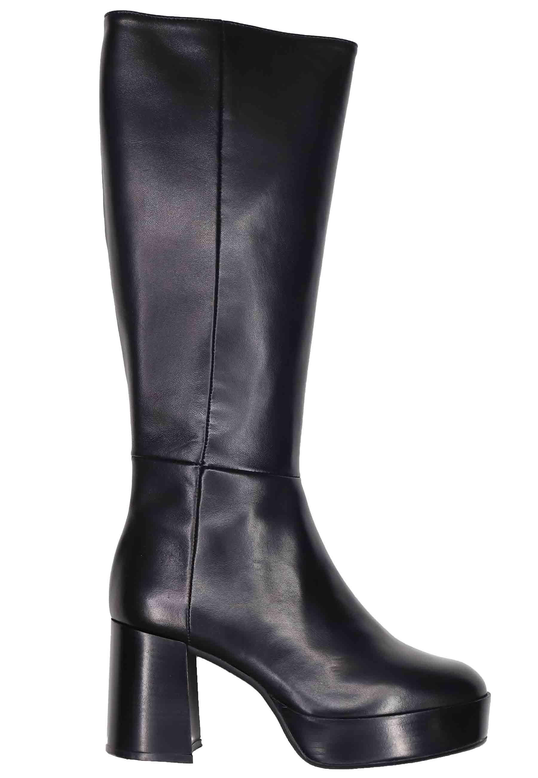 Stivali donna in pelle nera con tacco e plateau ST1557 001 L'Arianna 