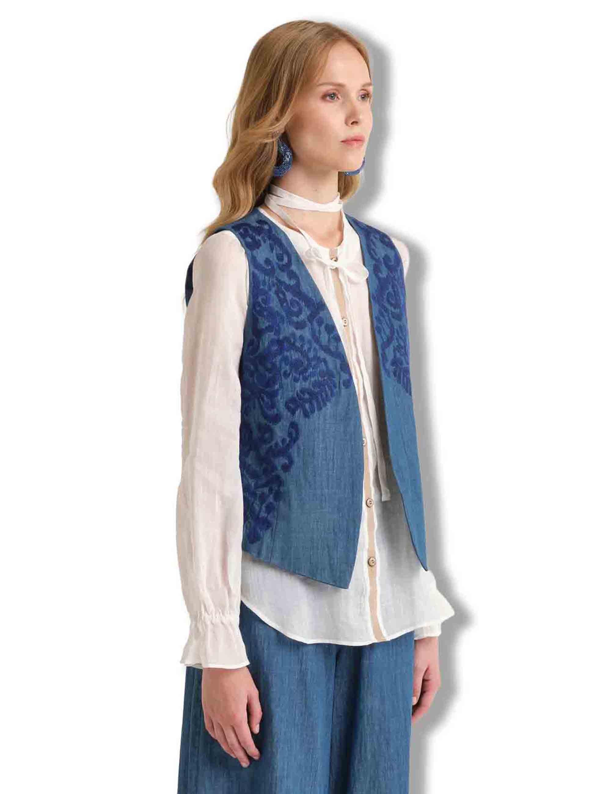Gilet donna Ikat On Chambray in cotone sfumato blu JE112810210 80002 Maliparmi 