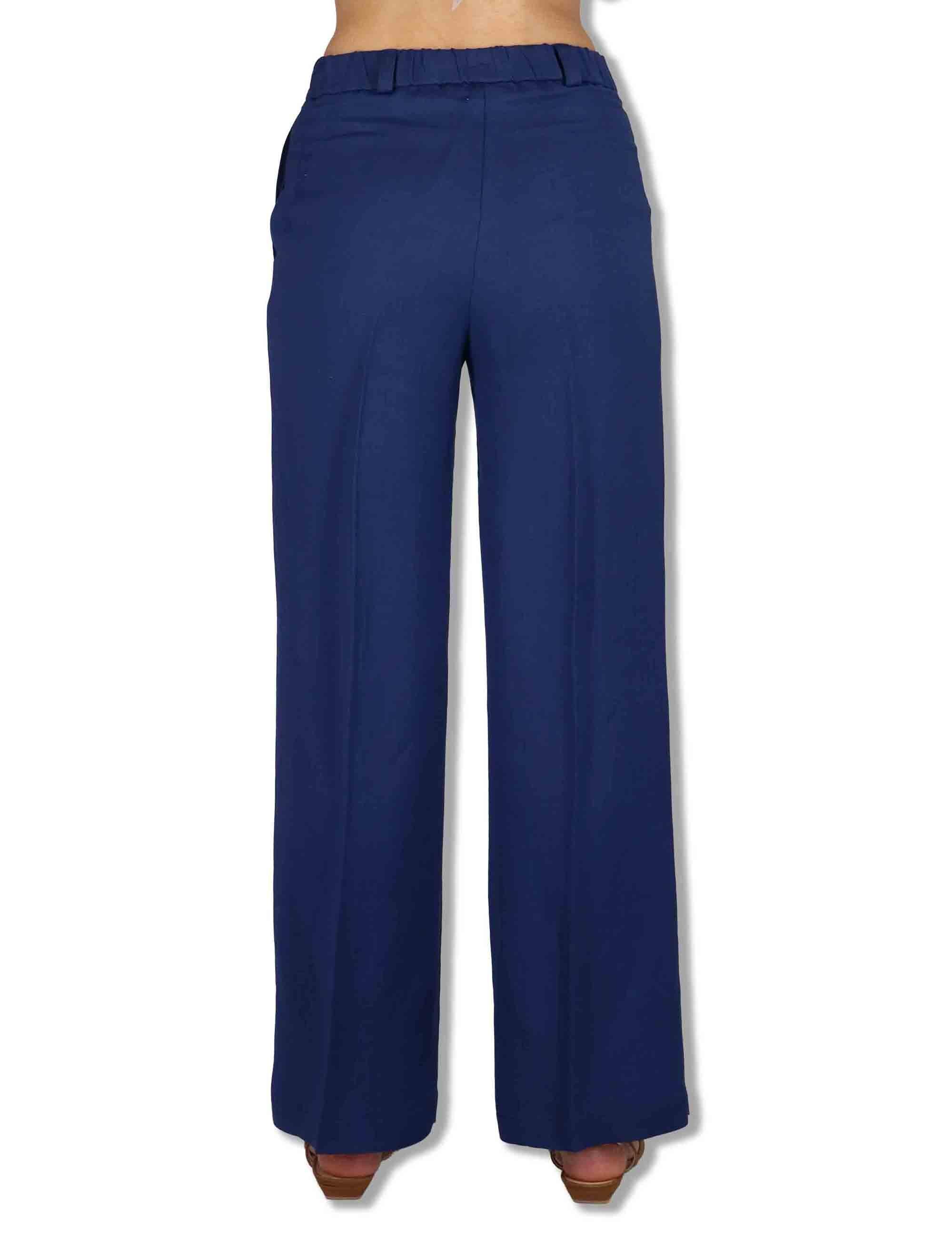 Pantaloni donna Timeless in lino blu a gamba larga e tasche laterali JH803340106 80049 Maliparmi 