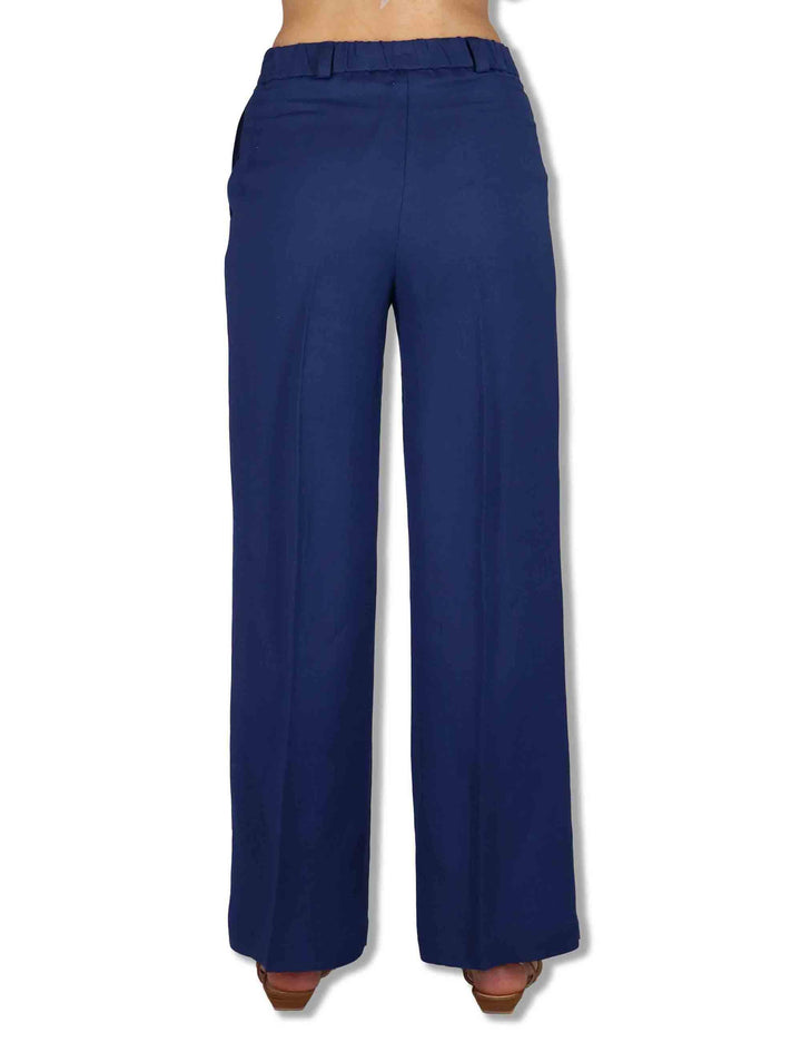 Pantaloni donna Timeless in lino blu a gamba larga e tasche laterali JH803340106 80049 Maliparmi 