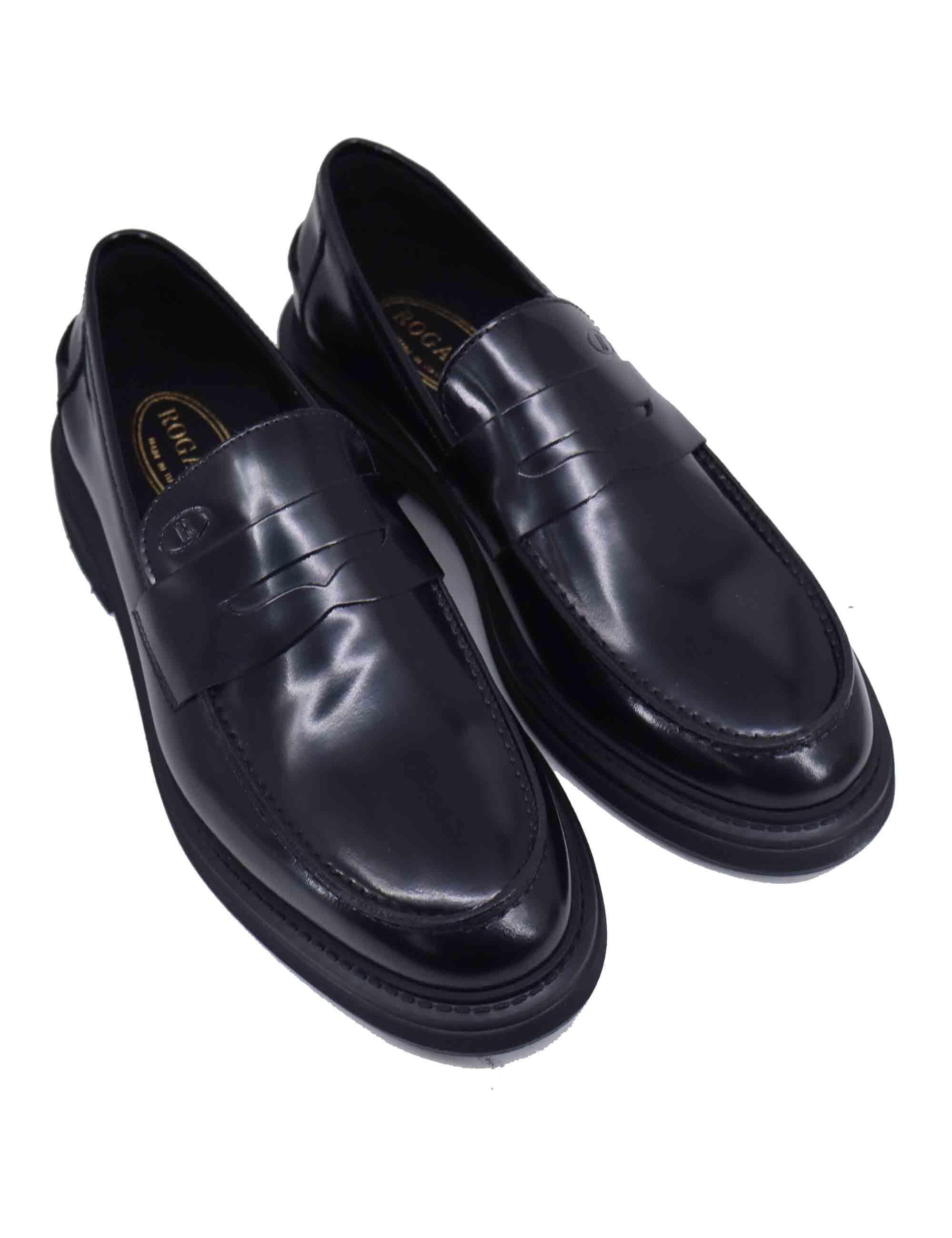 Mocassini uomo in pelle nera con suola in gomma CHIBA 1 001 Rogal's 