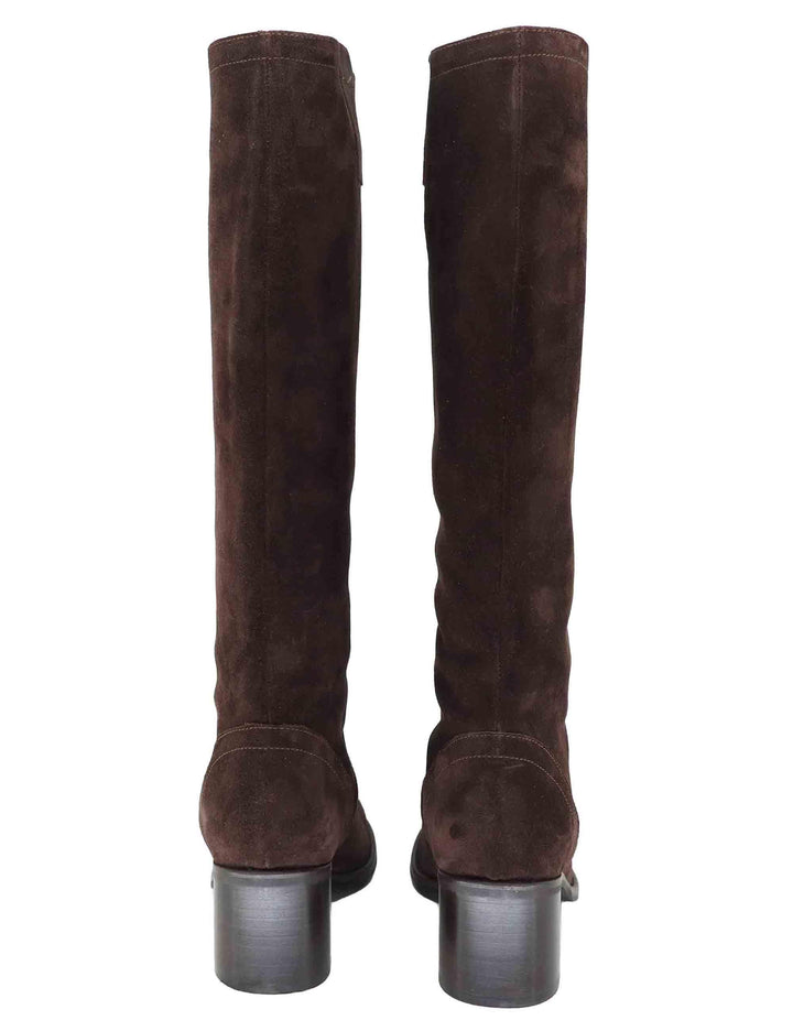 Stivali donna a tubo in camoscio marrone con tacco medio D306 014 Les Venues 