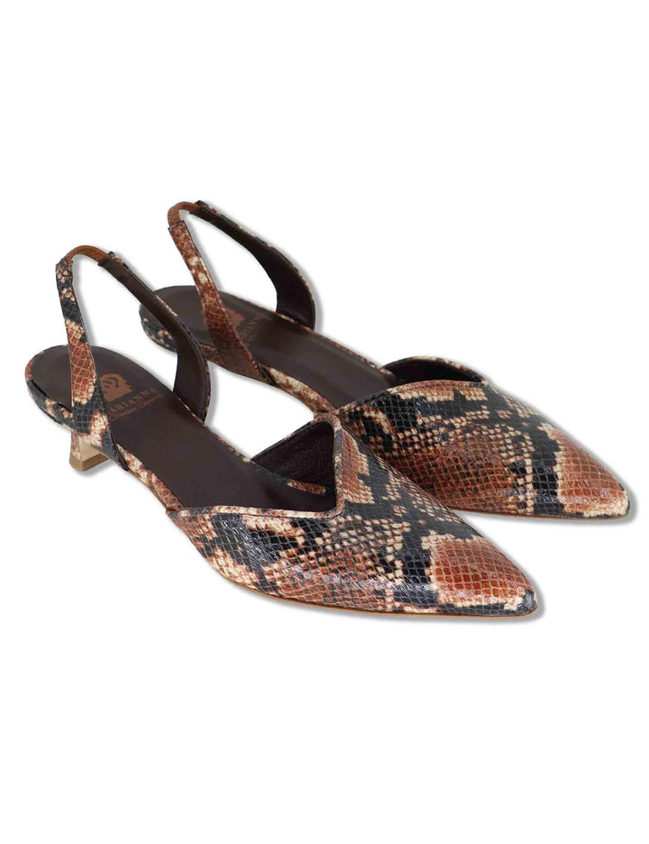Decollete slingback donna in pelle cuoio stampata con tacco basso CH2533/RT 014 L'Arianna 