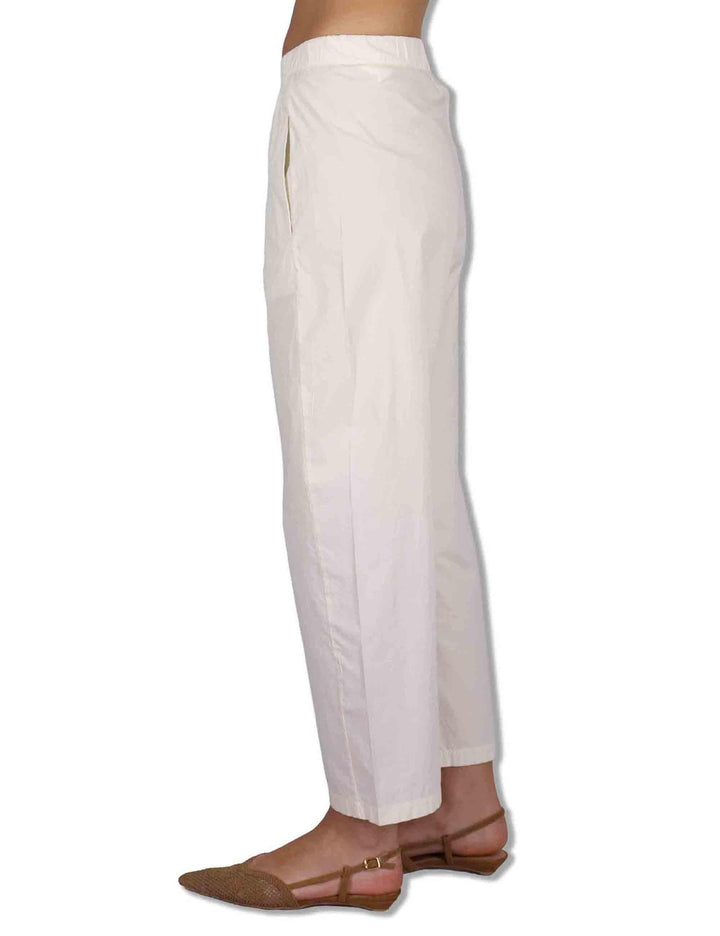 Pantaloni donna in cotone bianco con elastico in vita e gamba a palloncino PRUX OVO_BUTTER TreBarraBi 