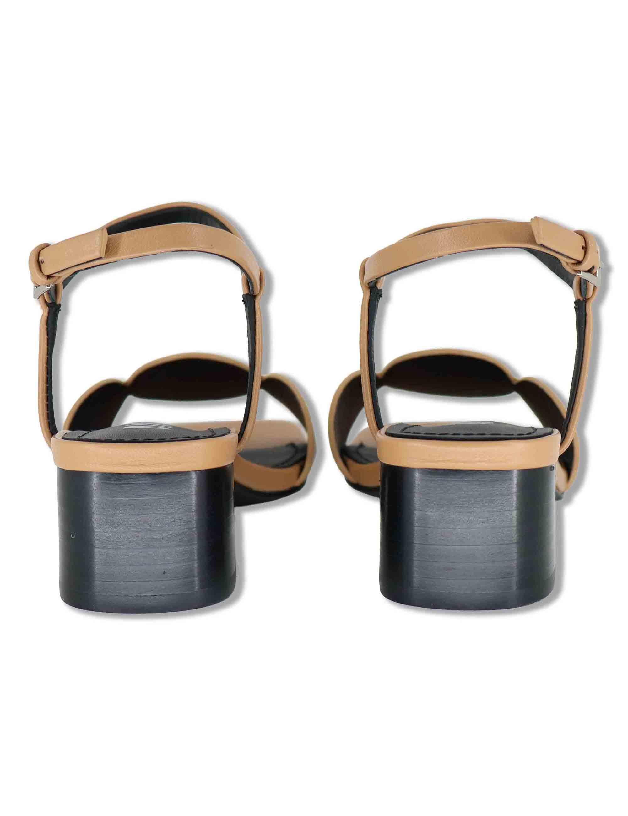 Sandali donna in pelle camel con cinturino alla caviglia e tacco basso Onami 623Z10VK 94-CAMEL Bibi Lou 