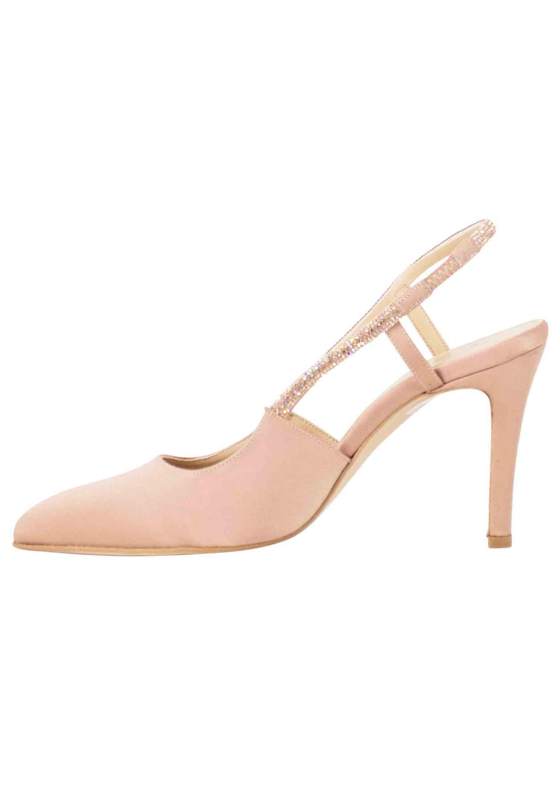 Decollete slingback donna in tessuto cipria con cinturino in strass 863 301 Tsakiris Mallas 