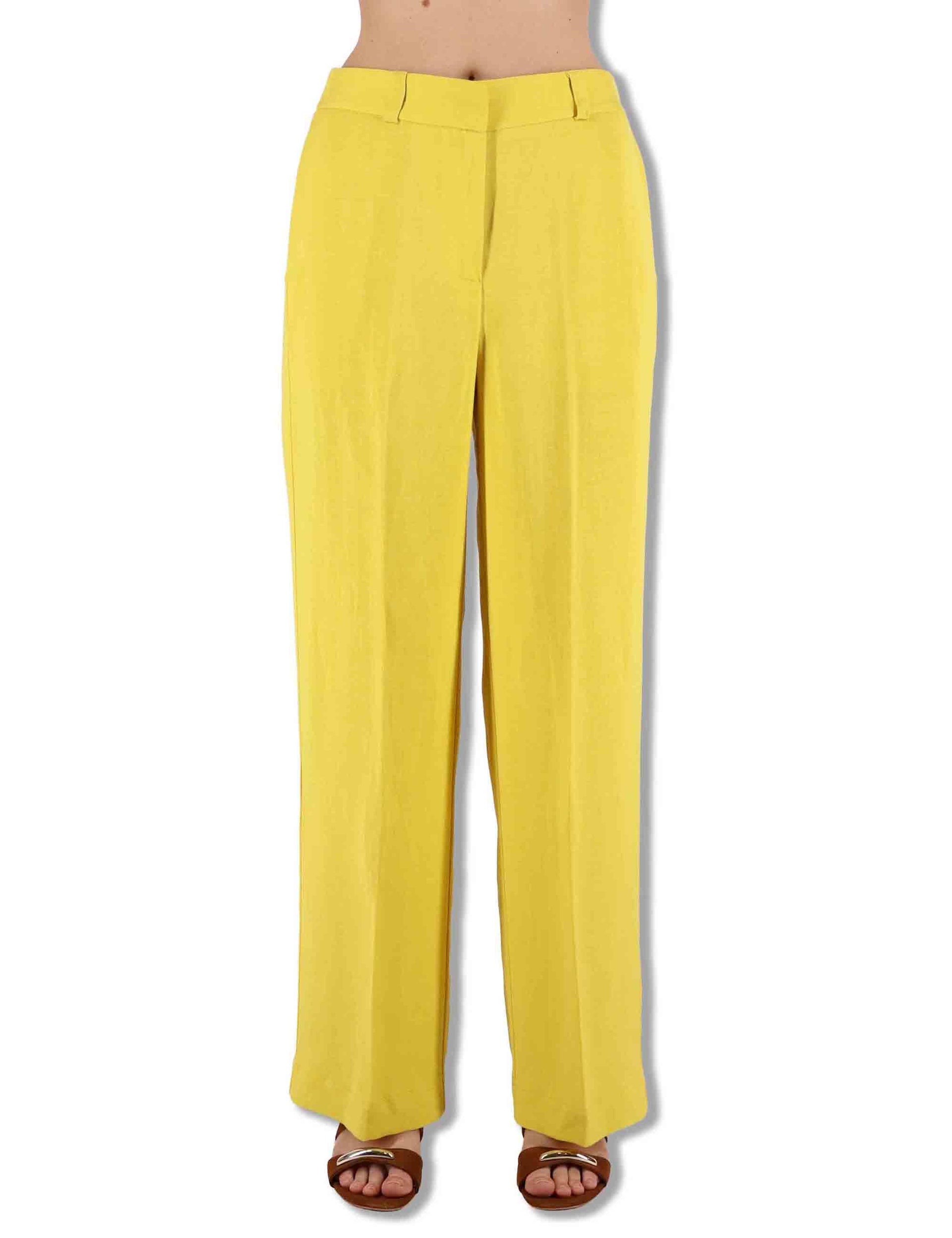 Pantaloni donna Timeless in lino giallo a gamba larga e tasche laterali JH803340106 70008 Maliparmi 