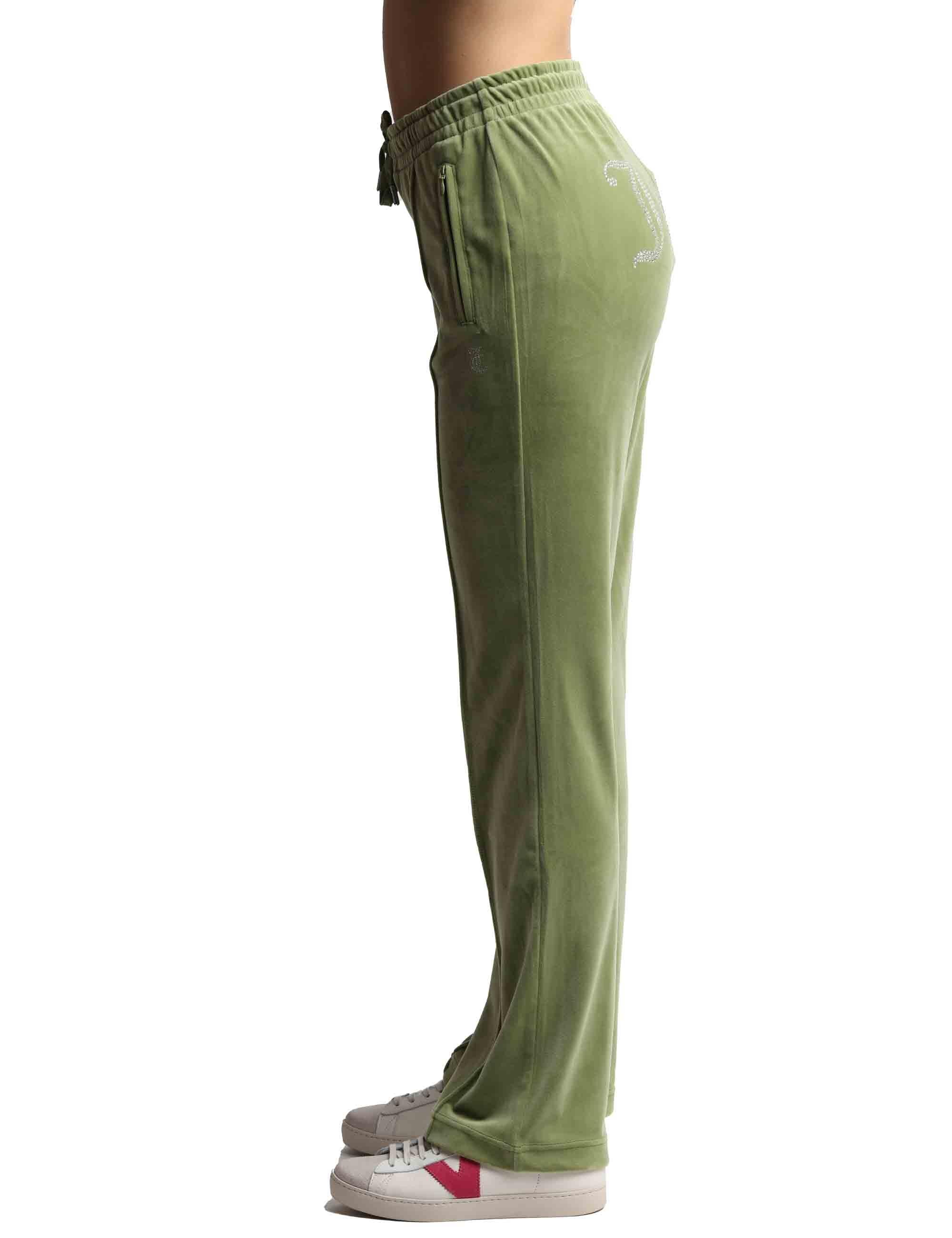 Pantaloni tuta donna Tina in tessuto verde con strass VEJH70047WPF J93 Juicy Couture 
