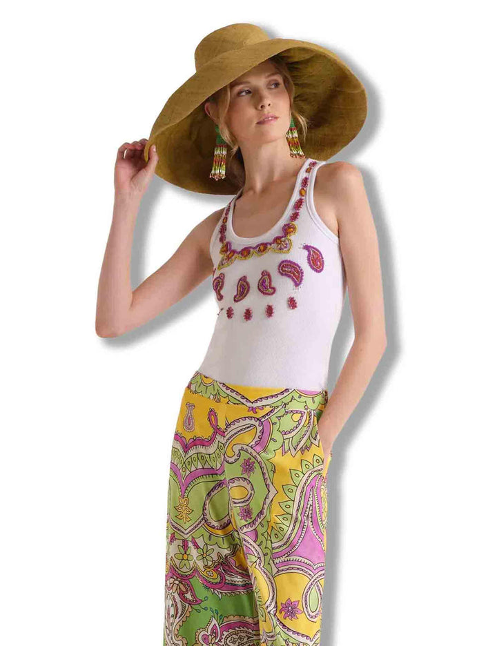 Top donna Oriental Embroidery in cotone bianco con ricami JP552370669 B3111 Maliparmi 