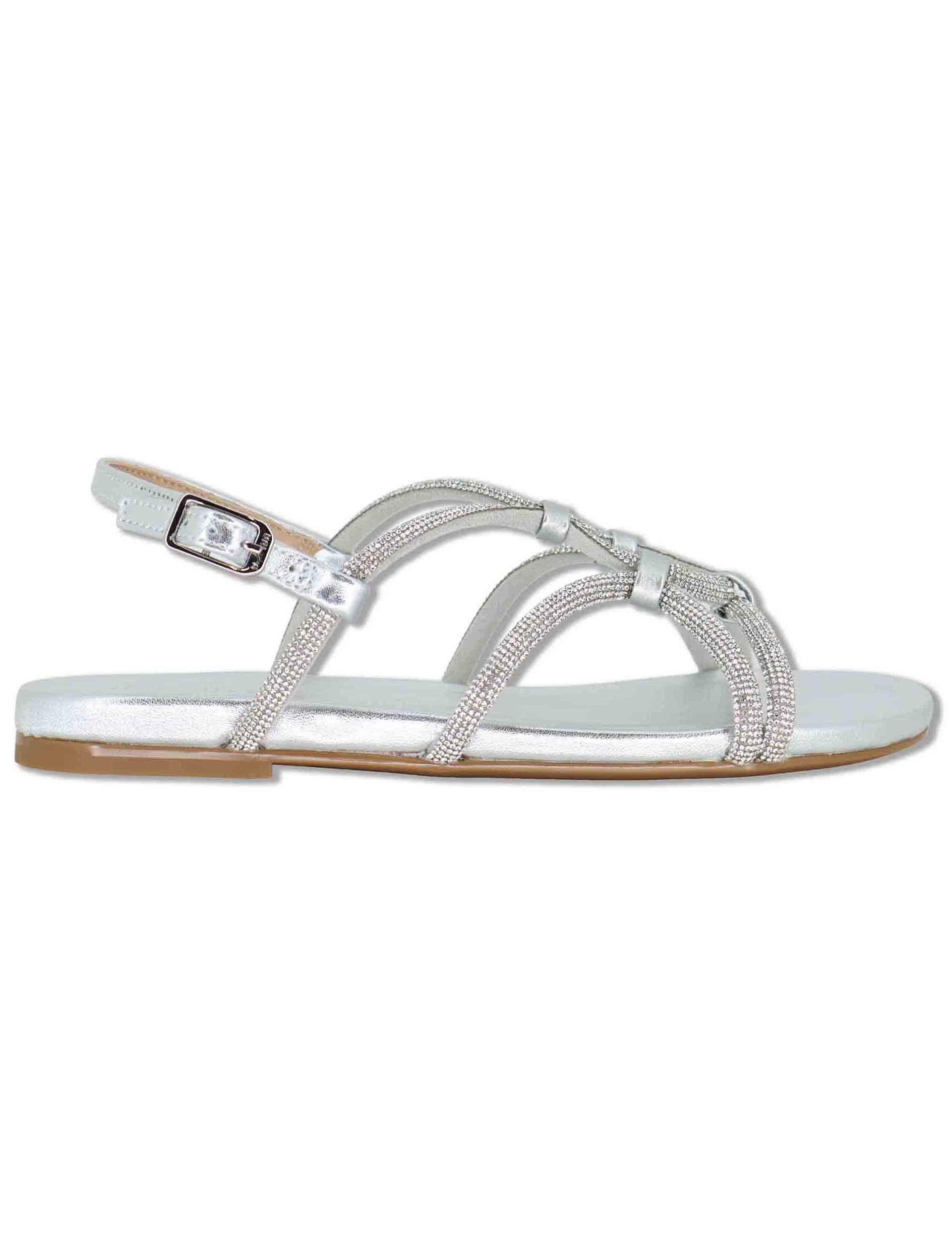 Sandali bassi donna in pelle e strass argento con tacco basso COOPER LMT SILVER Unisa 