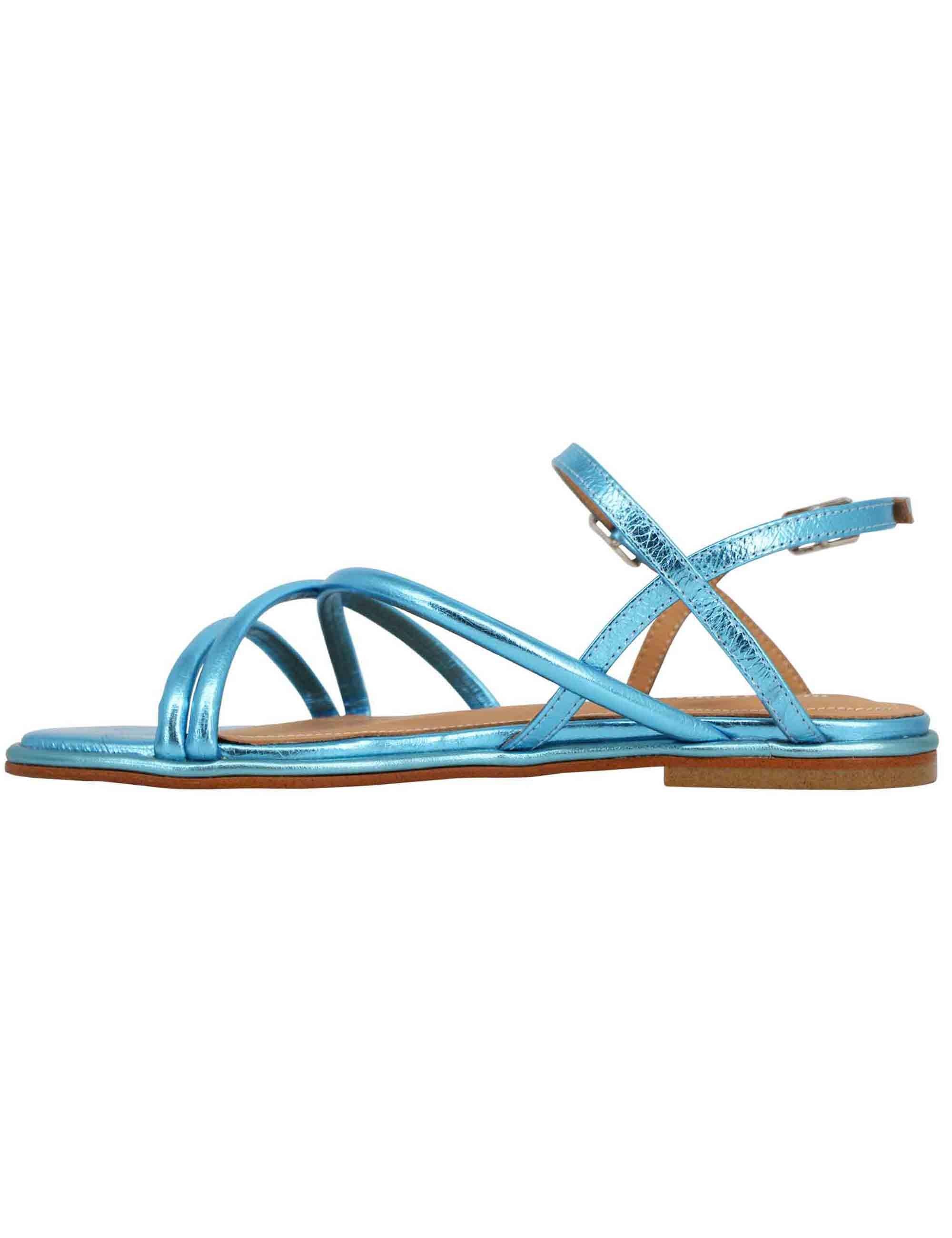Sandali flat slingback donna in pelle laminata turchese BH1101X 028 Bruno Premi 