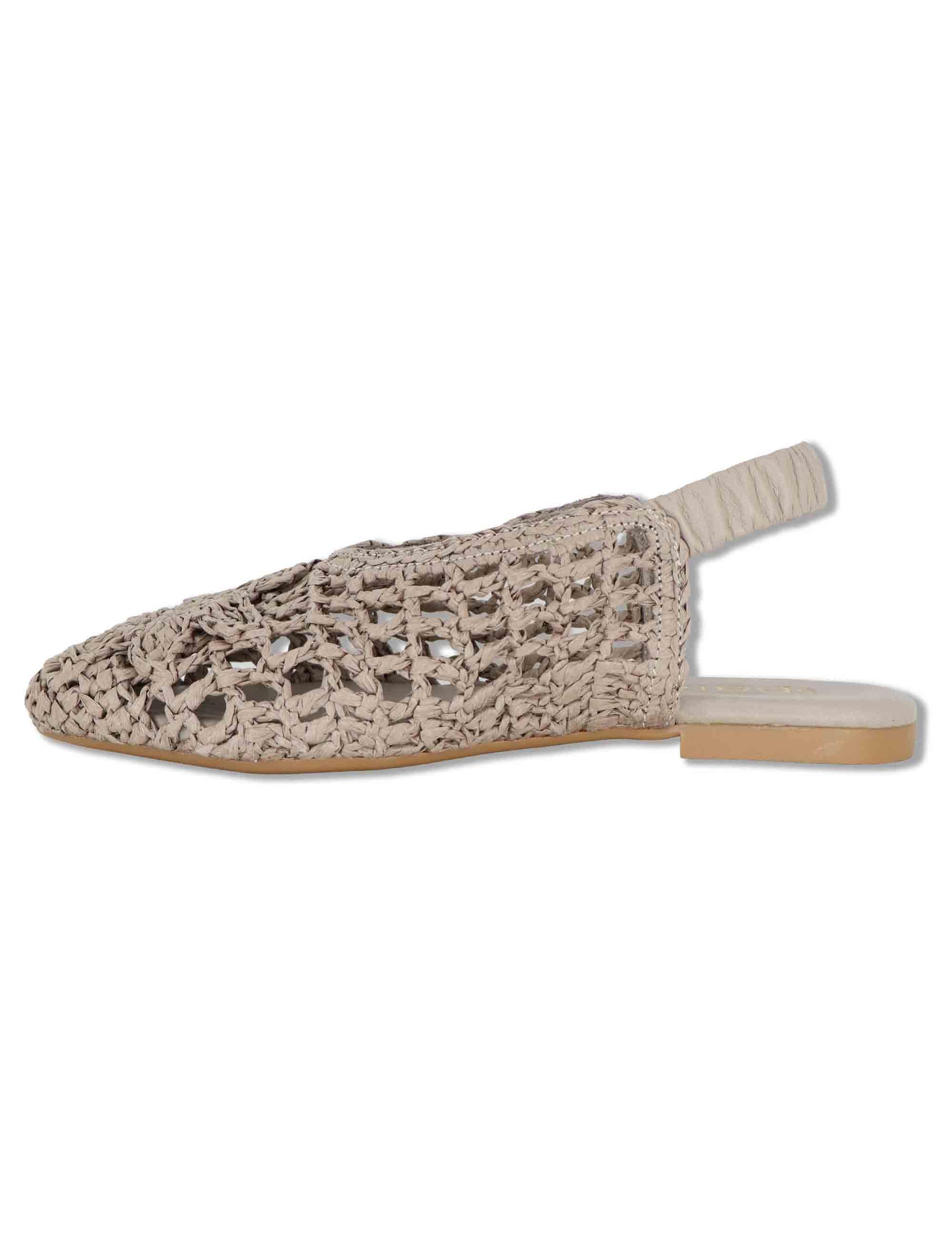 Sligback donna in rafia beige con cinturino posteriore in pelle e tacco basso SP251425 020 Spatarella 