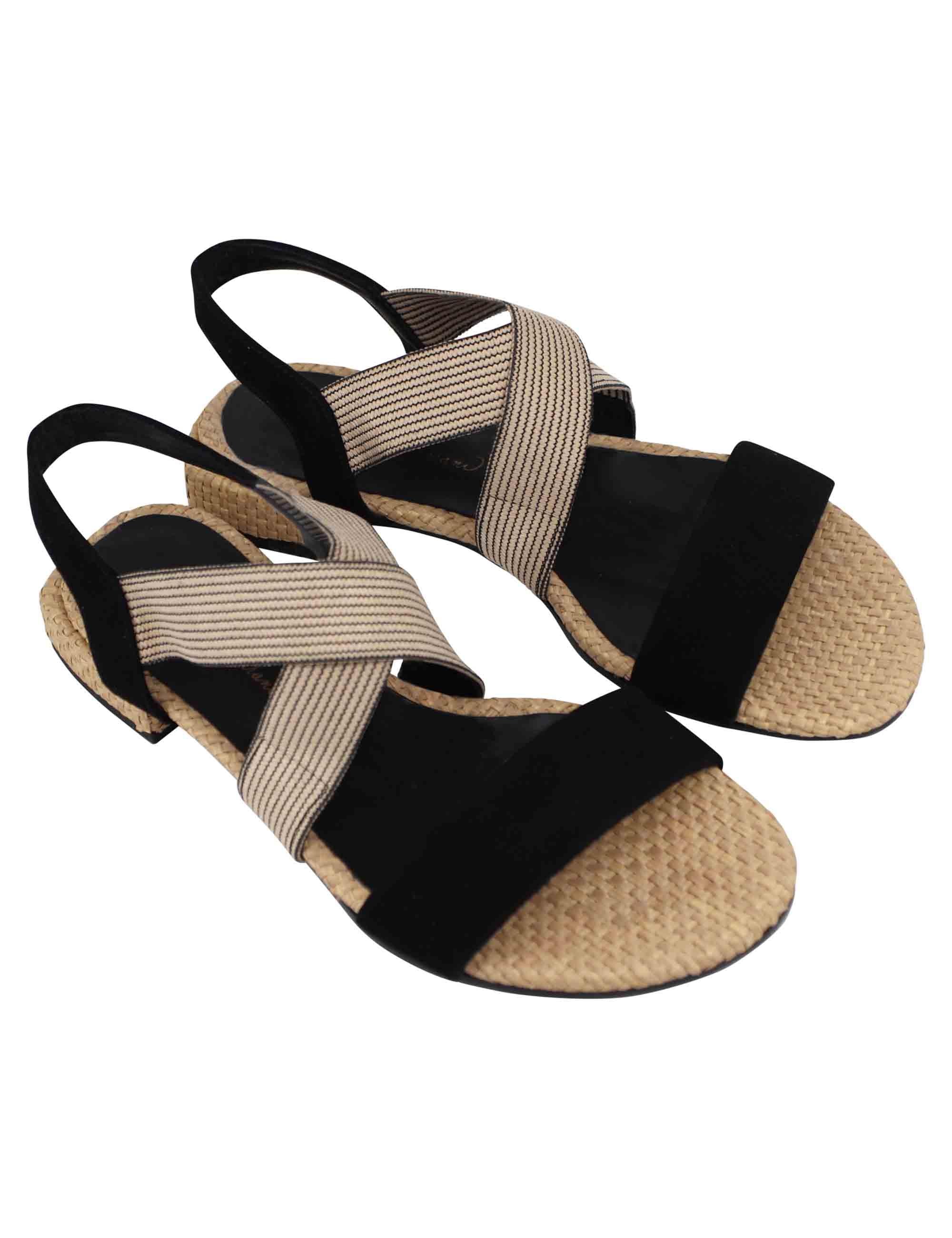 Sandali donna in tessuto beige e camoscio nero con tacco basso AGILE 001 Daniele Ancarani 