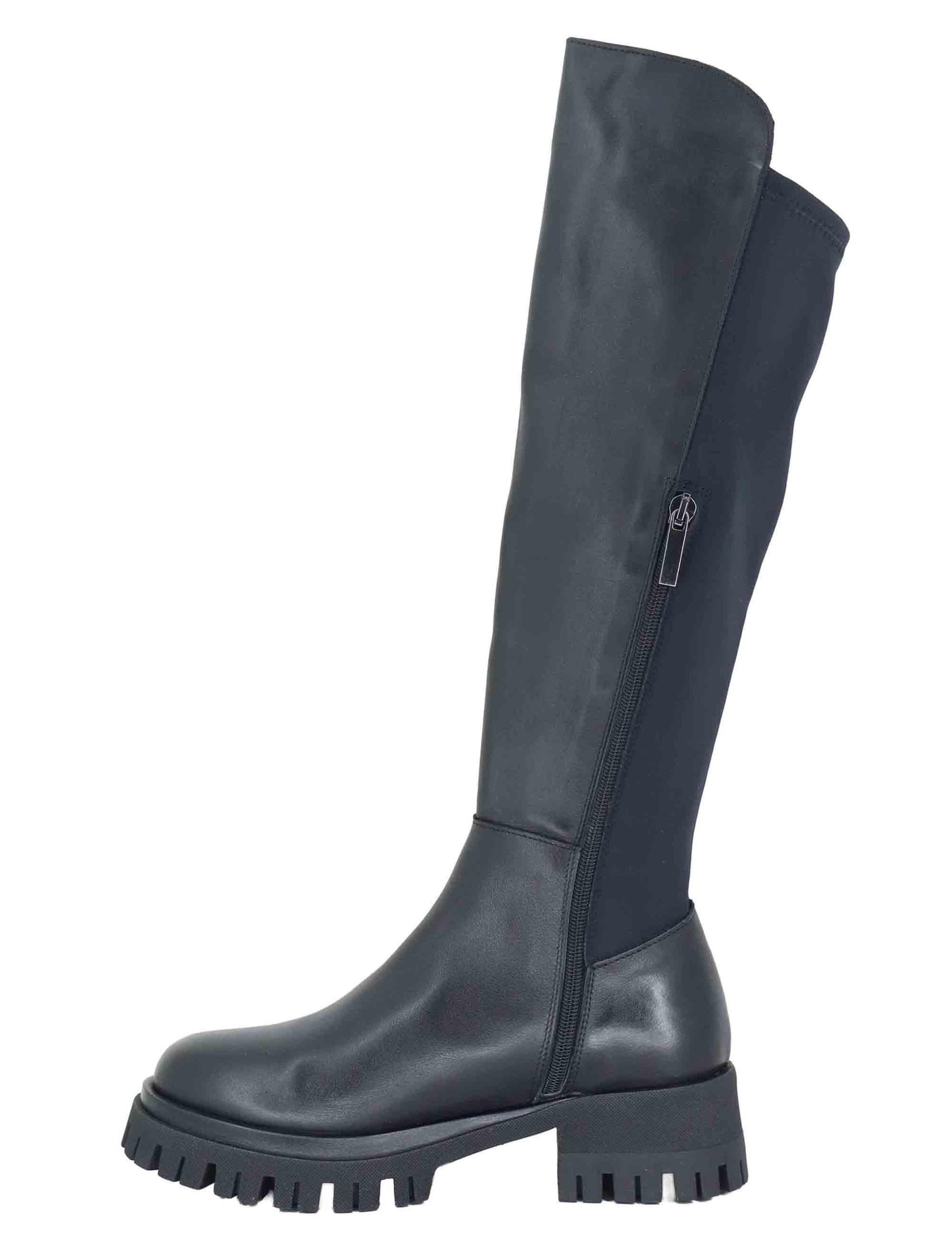 Stivali donna in pelle nera con elastico posteriore e suola in gomma SP7312 001 Spatarella 