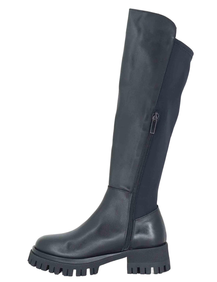 Stivali donna in pelle nera con elastico posteriore e suola in gomma SP7312 001 Spatarella 