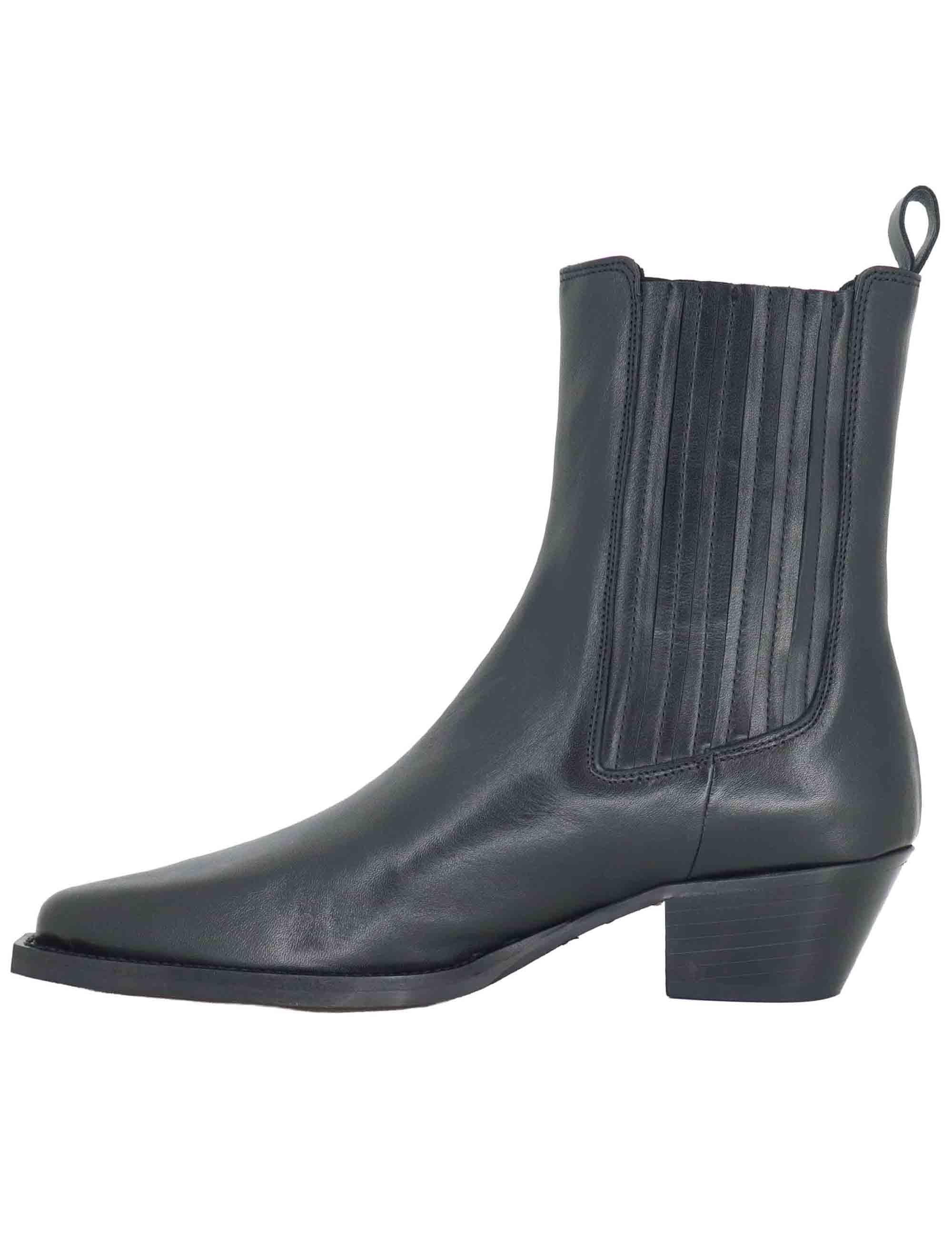 Stivaletti texani donna in pelle nera con tacco messicano e punta a punta 803T08AA 03 Bibi Lou 
