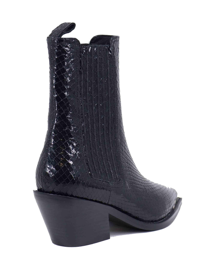 Texani donna in pelle stampata nera con puntale argento 185T49BK 03 Lola Cruz 
