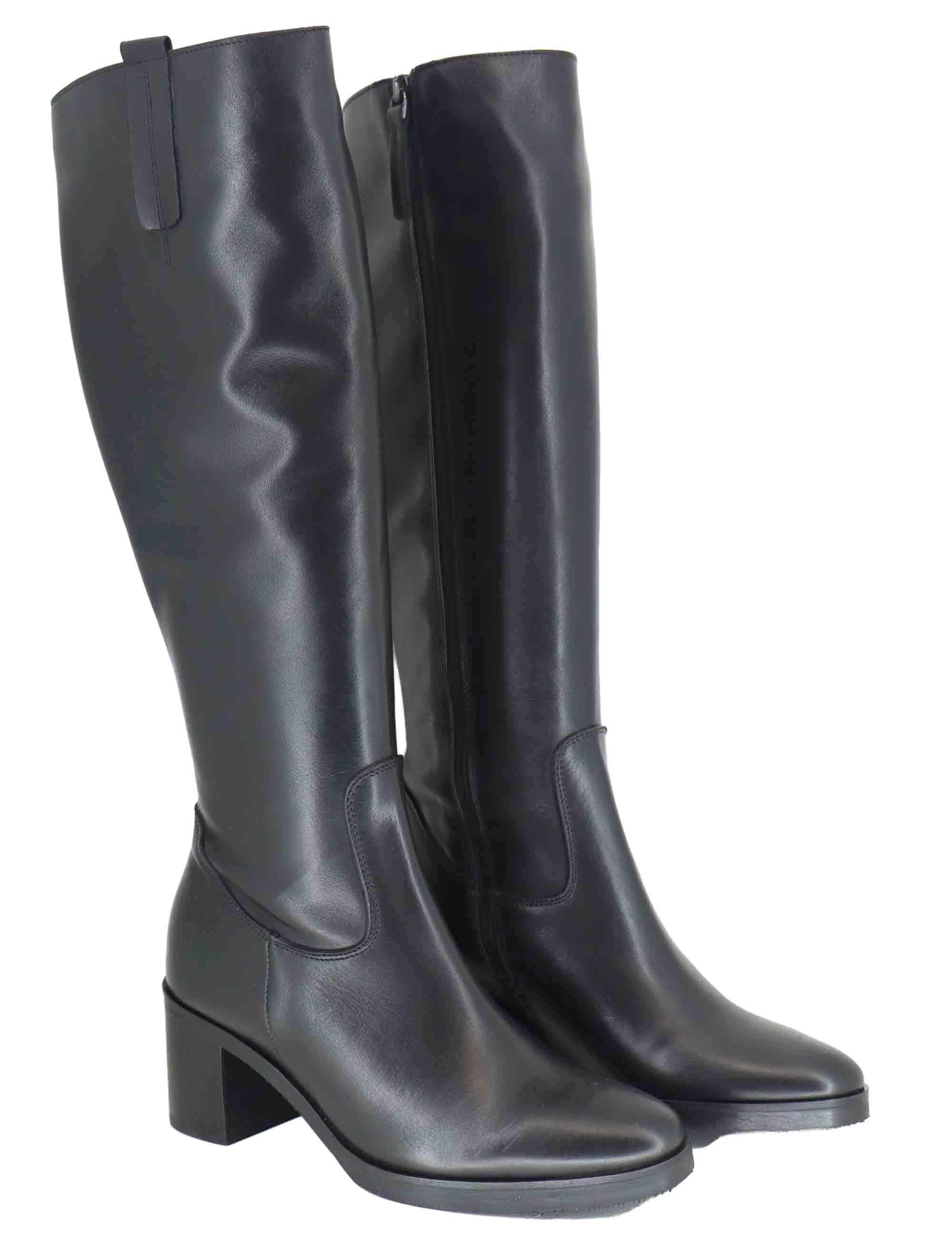 Stivali donna in pelle nera con tacco alto in cuoio e zip laterale SPST6000 001 Spatarella 