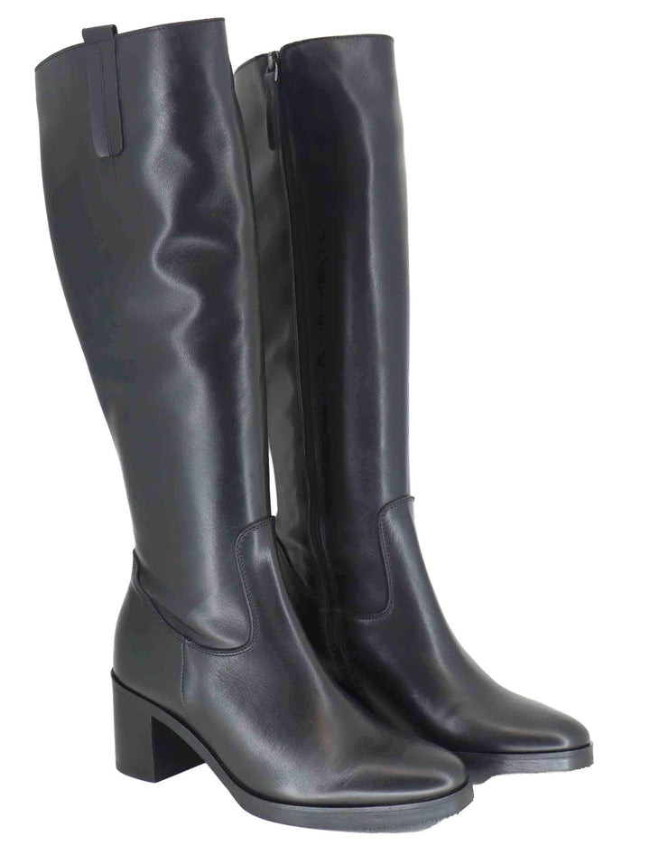 Stivali donna in pelle nera con tacco alto in cuoio e zip laterale SPST6000 001 Spatarella 