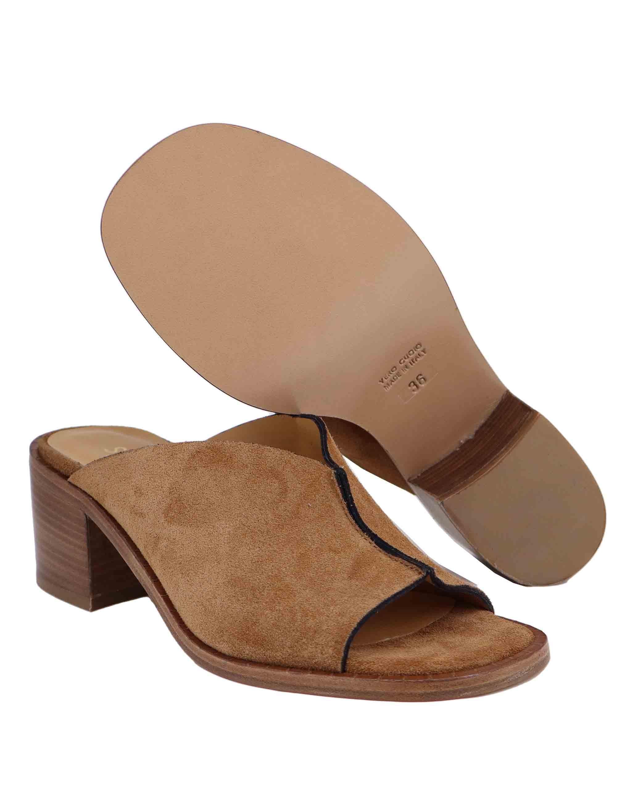 Sandali donna in camoscio cuoio con tacco in cuoio SP2063 014 Spatarella 