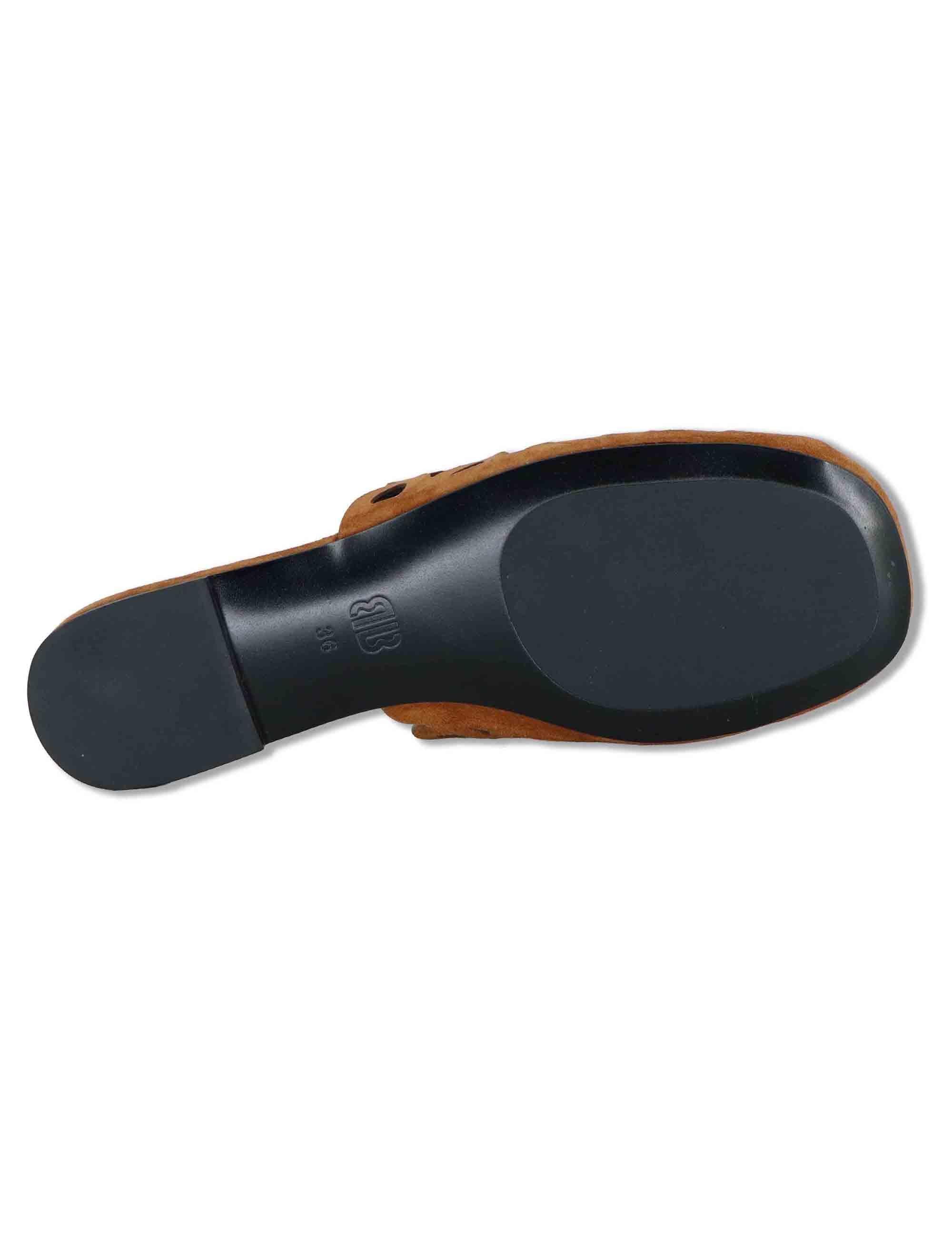 Sabot donna in camoscio cuoio forato tacco basso Oribu 629Z30VK 92-CUERO Bibi Lou 