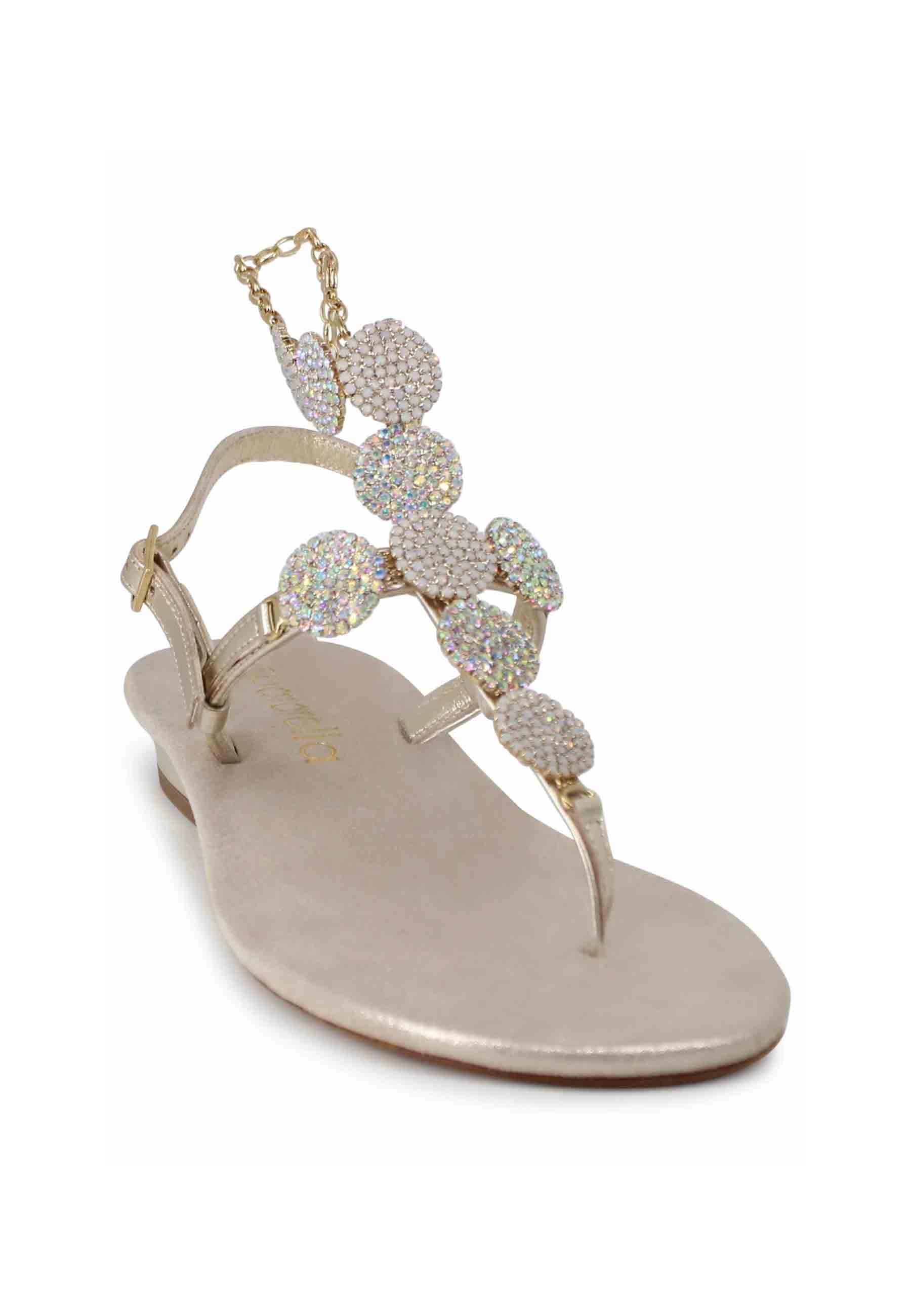 Sandali donna infradito gioiello in pelle platino con tacco basso argento SP9016 600 Spatarella 