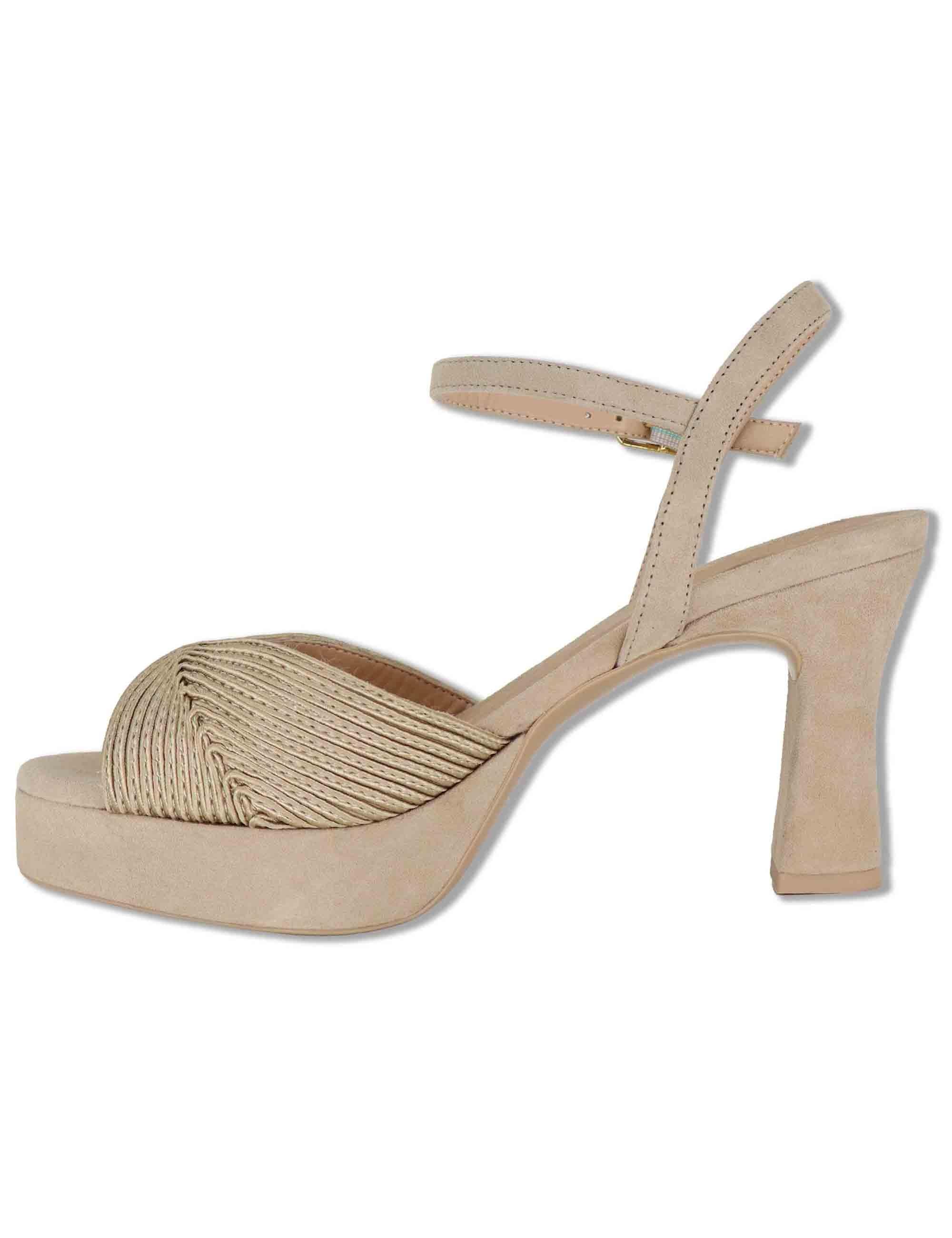 Sandali donna in pelle e tessuto taupe con cinturino tacco alto e plateau OJEDA SOU MUMM/SKIN Unisa 