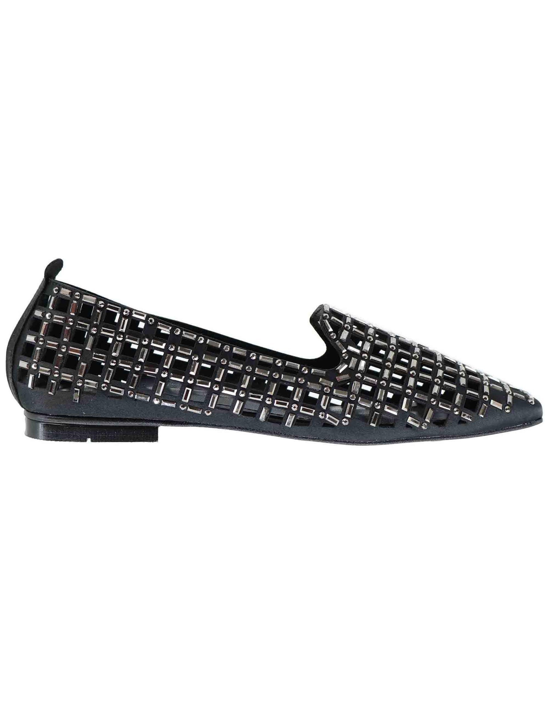 Mocassini donna in tessuto nero con strass U128B090109F SMP09 Exe 
