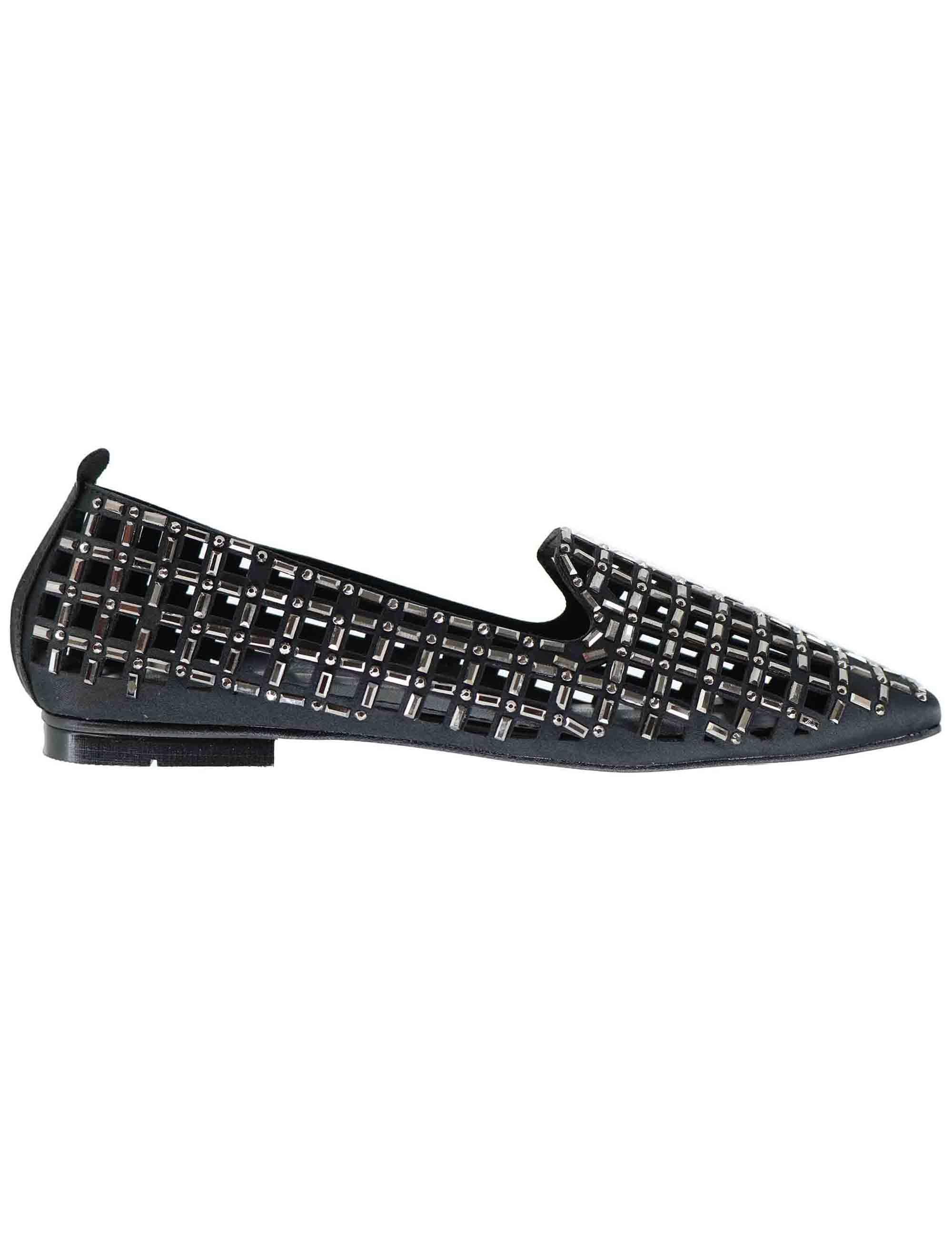 Mocassini donna in tessuto nero con strass U128B090109F SMP09 Exe 
