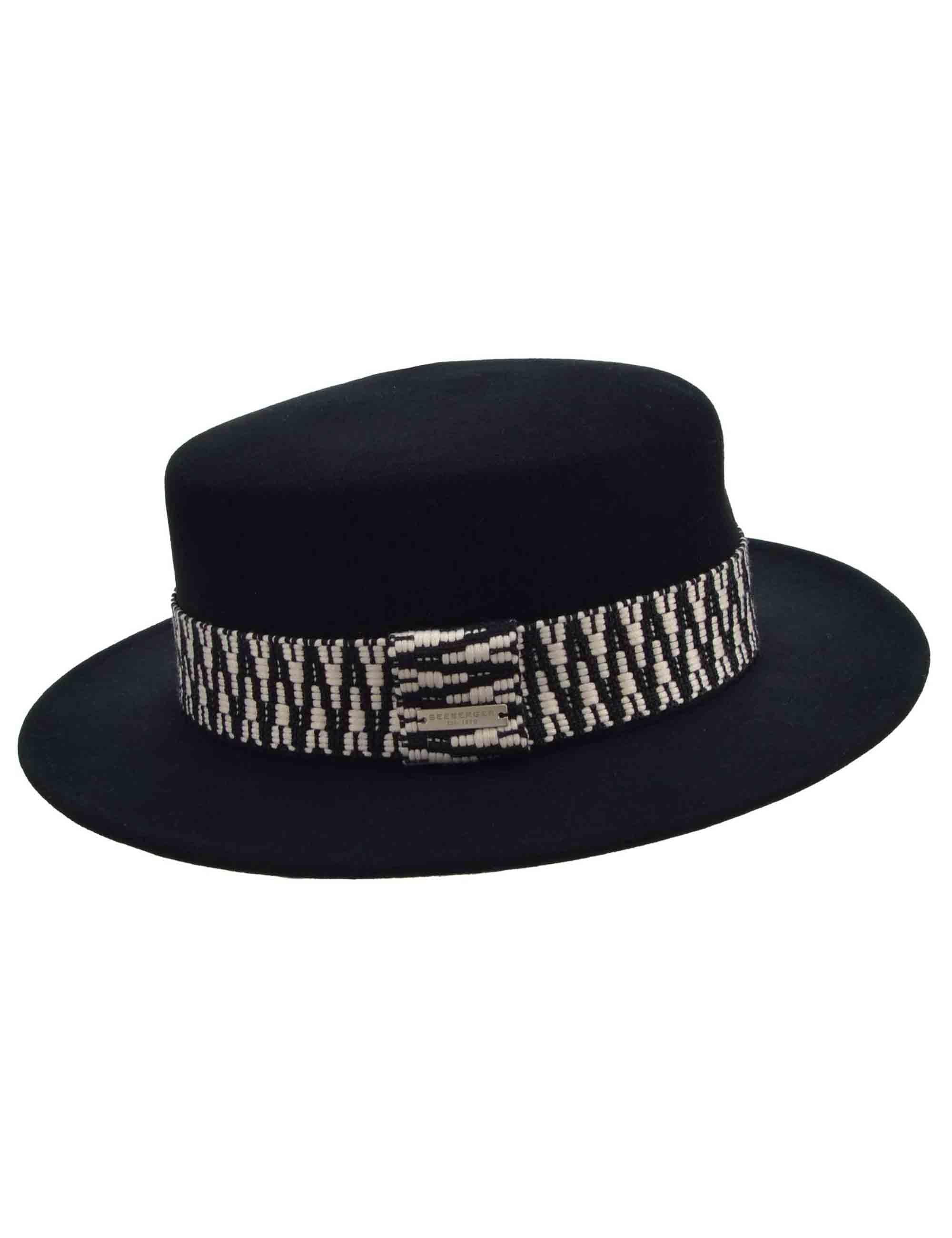Cappelli donna in lana nera con falda grande e passamaneria 019899-00000 10 Seeberger Est 1890 